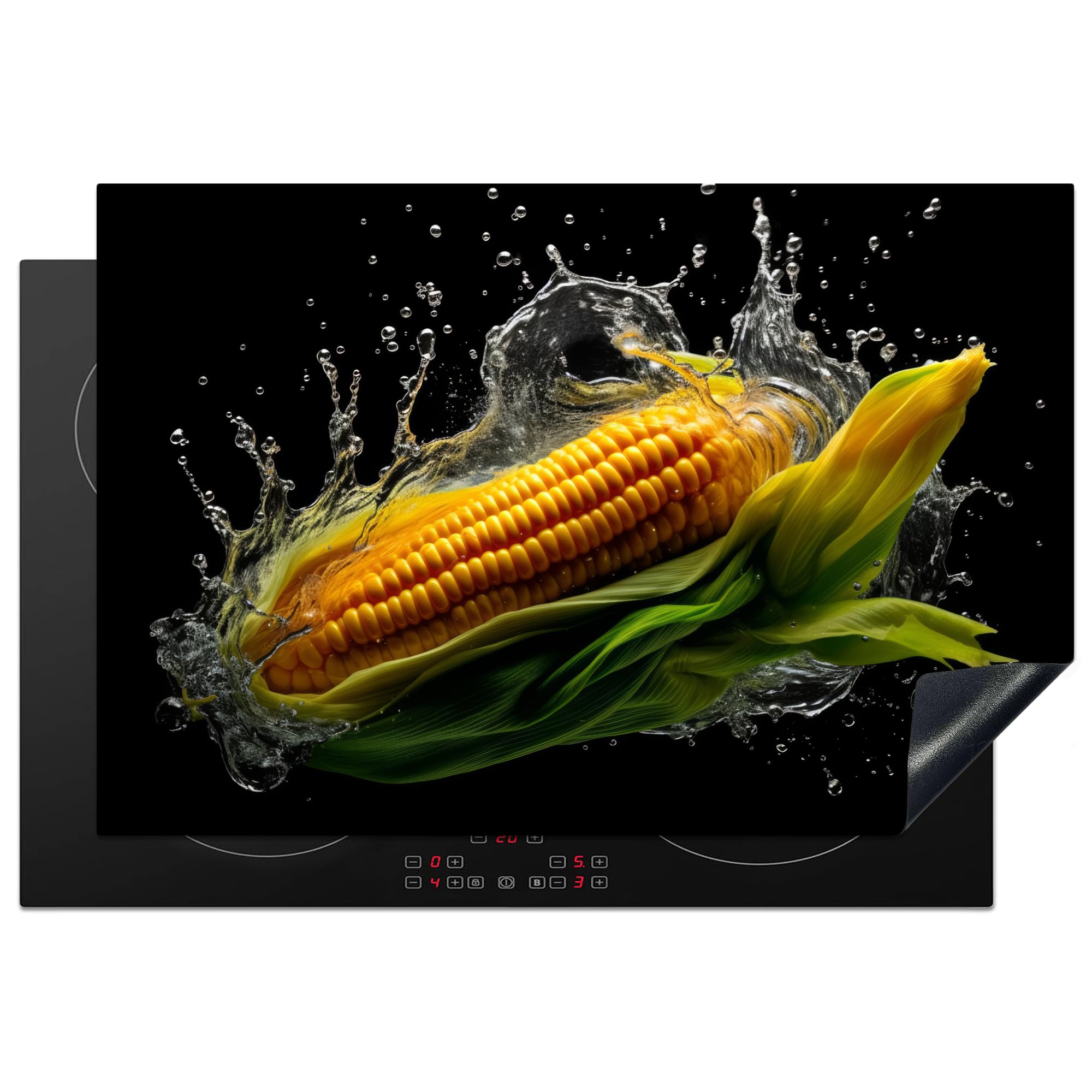 KitchenYeah© Induction Hob Cover Protector Mat 20.1"x30.3" / 77x51 cm Kitchen Universal Ceramic Covers for Electric Cookers Vinyl Maize - Vegetable - Black - Water