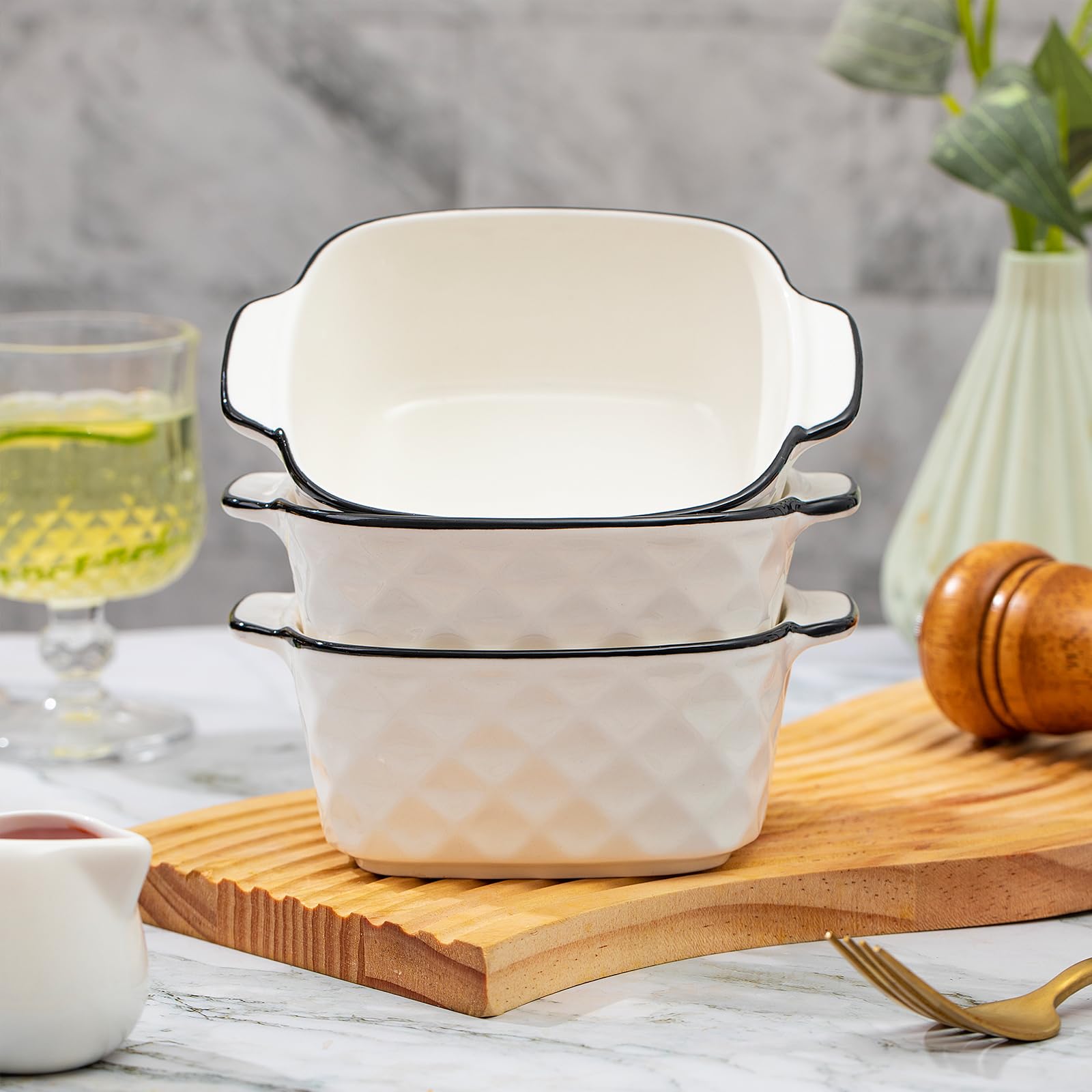 Lot de 4 plats de cuisson en céramique, plats pour four, 400 ml petit plat de cuisson pour friteuse à air, ustensiles de cuisson en céramique avec poignées, petit four, cocotte, petit pour lasagnes