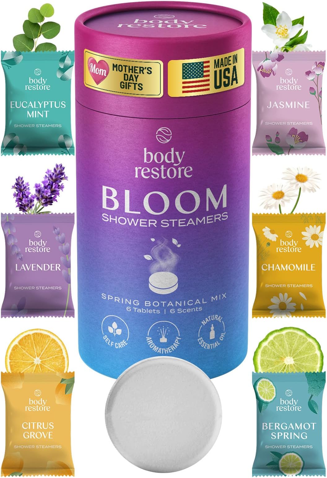 Shower Steamers Aromatherapy - Mother's Day Gift, Relaxation Birthday Gift for Women and Men, Stress Relief and Luxury Self Care for Mom, Shower Bath Bombs - 6 Packs Bloom Tube
