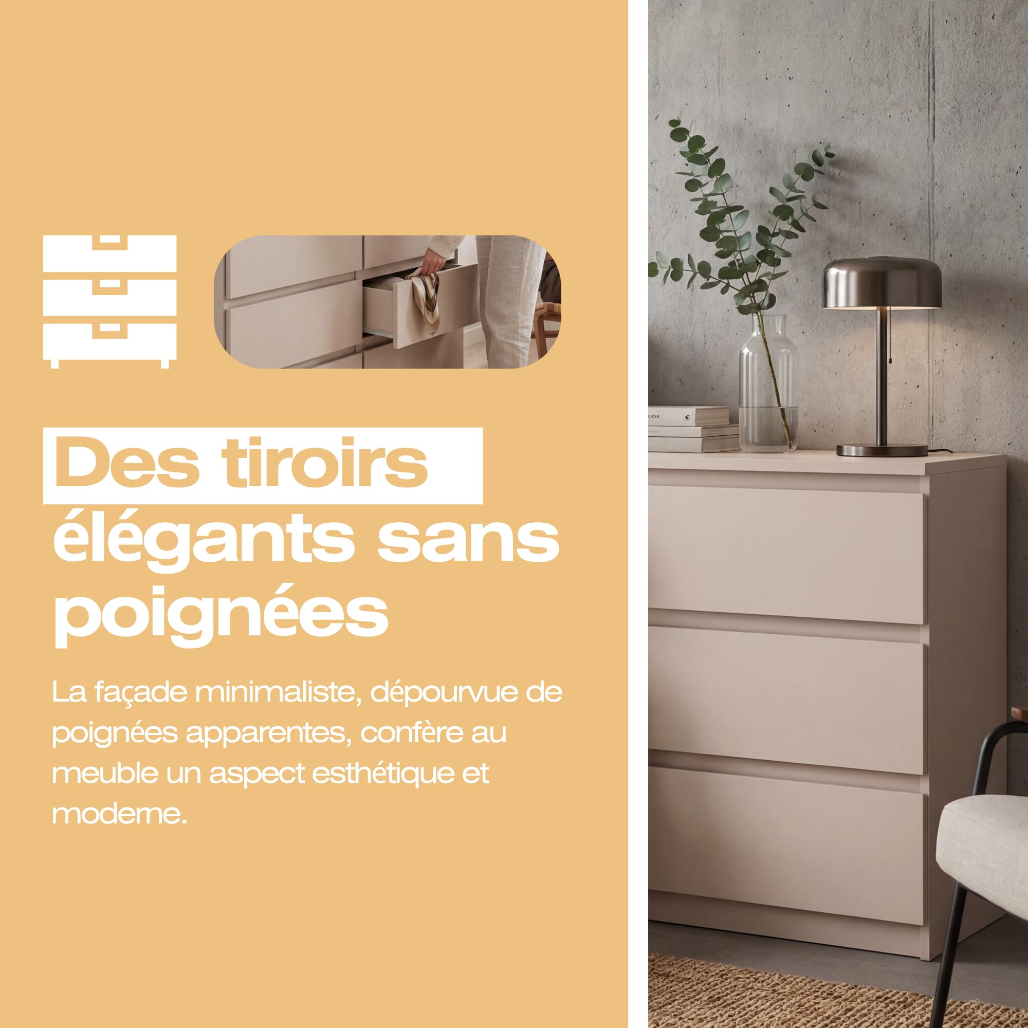 Commode 6 Tiroirs Kaschmir 120 cm - Design Minimaliste - 120 x 39 x 78,5 cm - Meuble de Rangement Spacieux pour Chambre, Salon ou Bureau