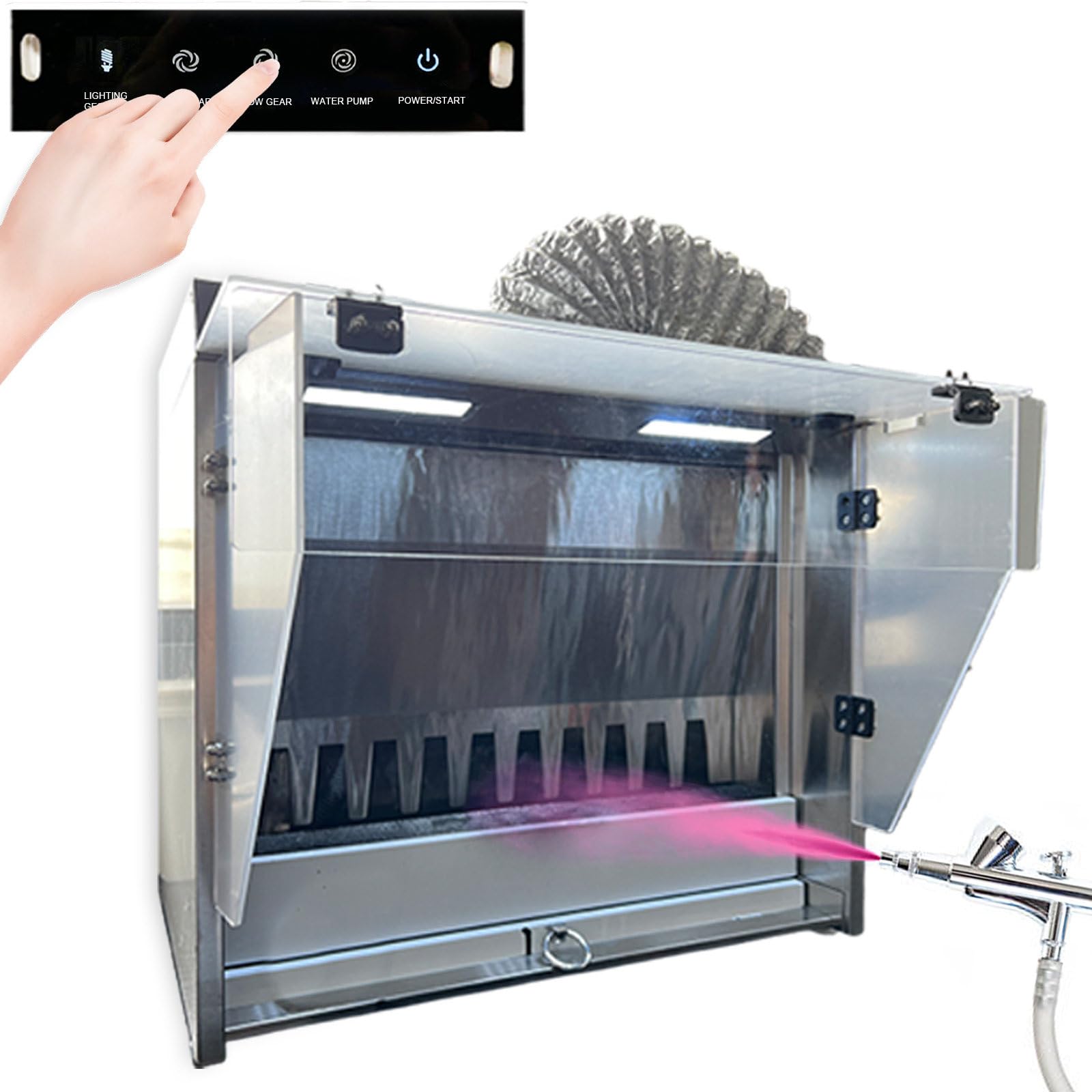 Cabina verniciatura a spruzzo - tenda d'acqua + ventola, cabina verniciatura con aerografo - doppia filtrazione, con controllo gestuale/touch e con pompa dell'acqua sollevamento automatico