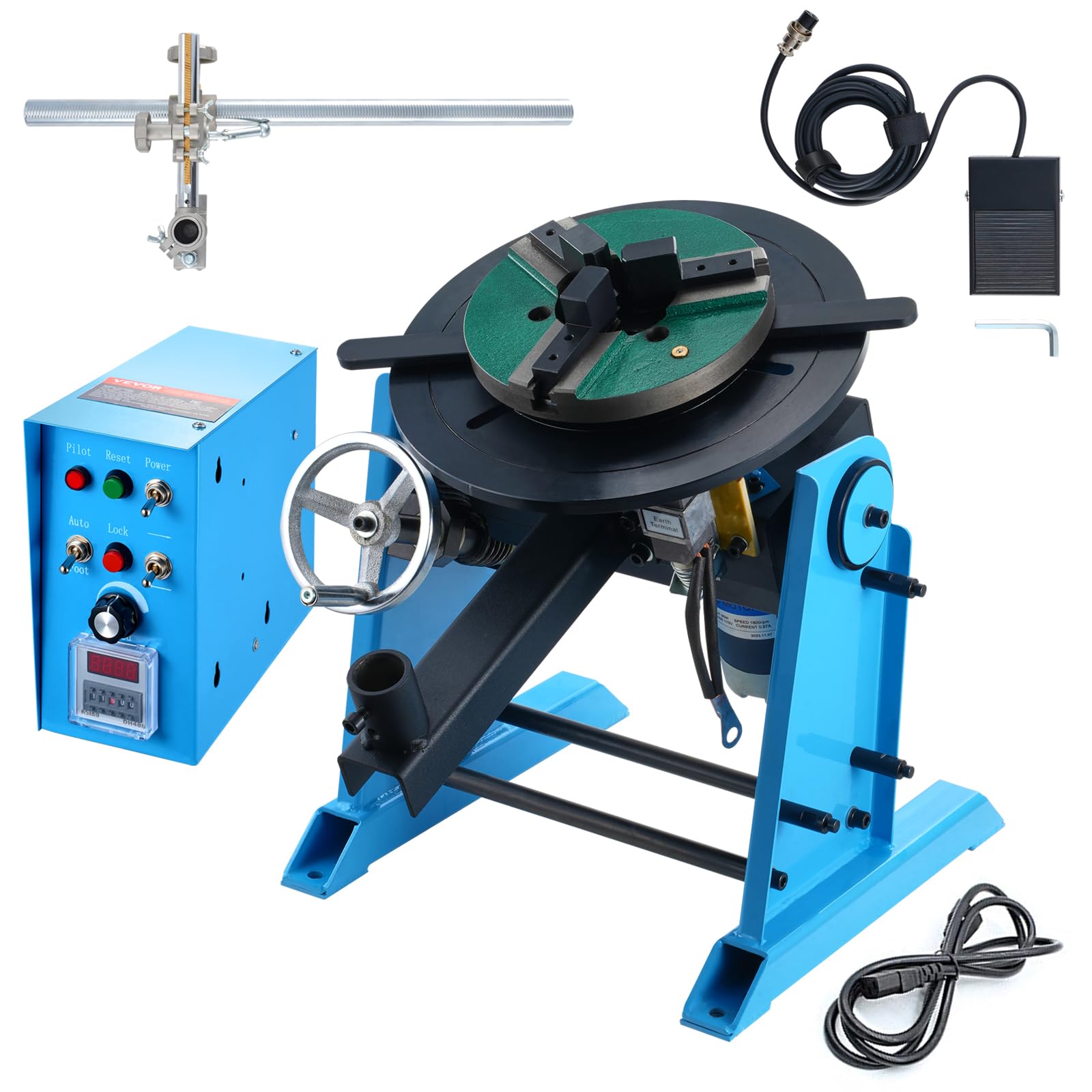 VEVOR Posicionador giratorio de soldadura de 66 libras/30 kg, mesa giratoria de posicionamiento de soldadura de 0-90° 1-12RPM 80W, con portabrocas de torno de 3 mandíbulas de 12.4 pulgadas y soporte