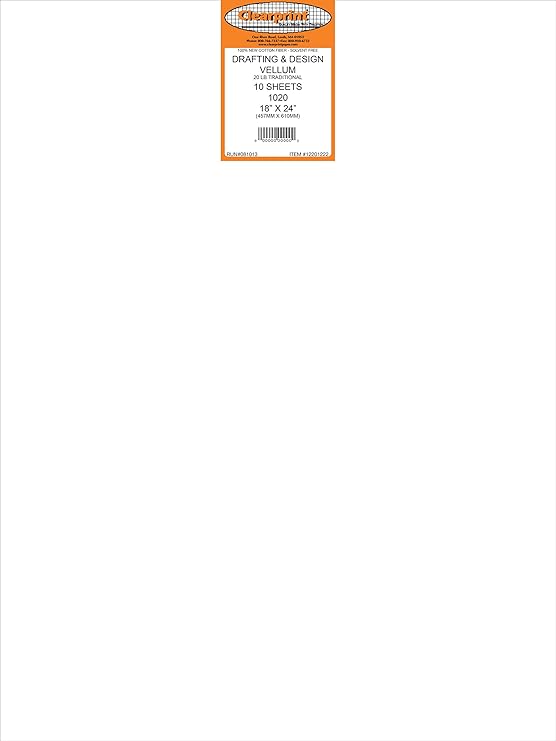 CLEARPRINT 1020H Design Vellum Sheets, 20 lb., 100 Cotton