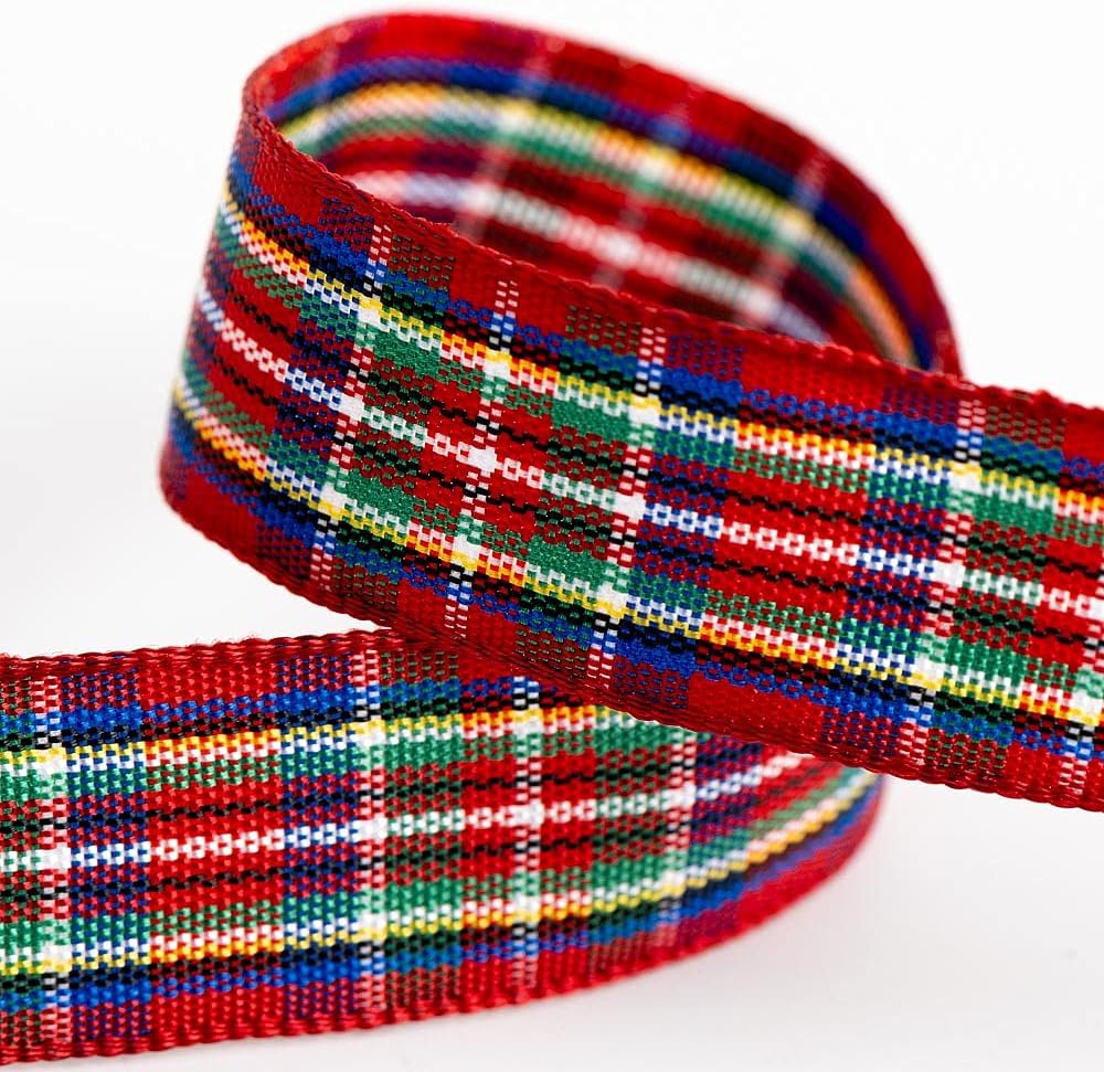 Italian Options Tartan Ribbon 25mm x 10M - Cream/Black/Red