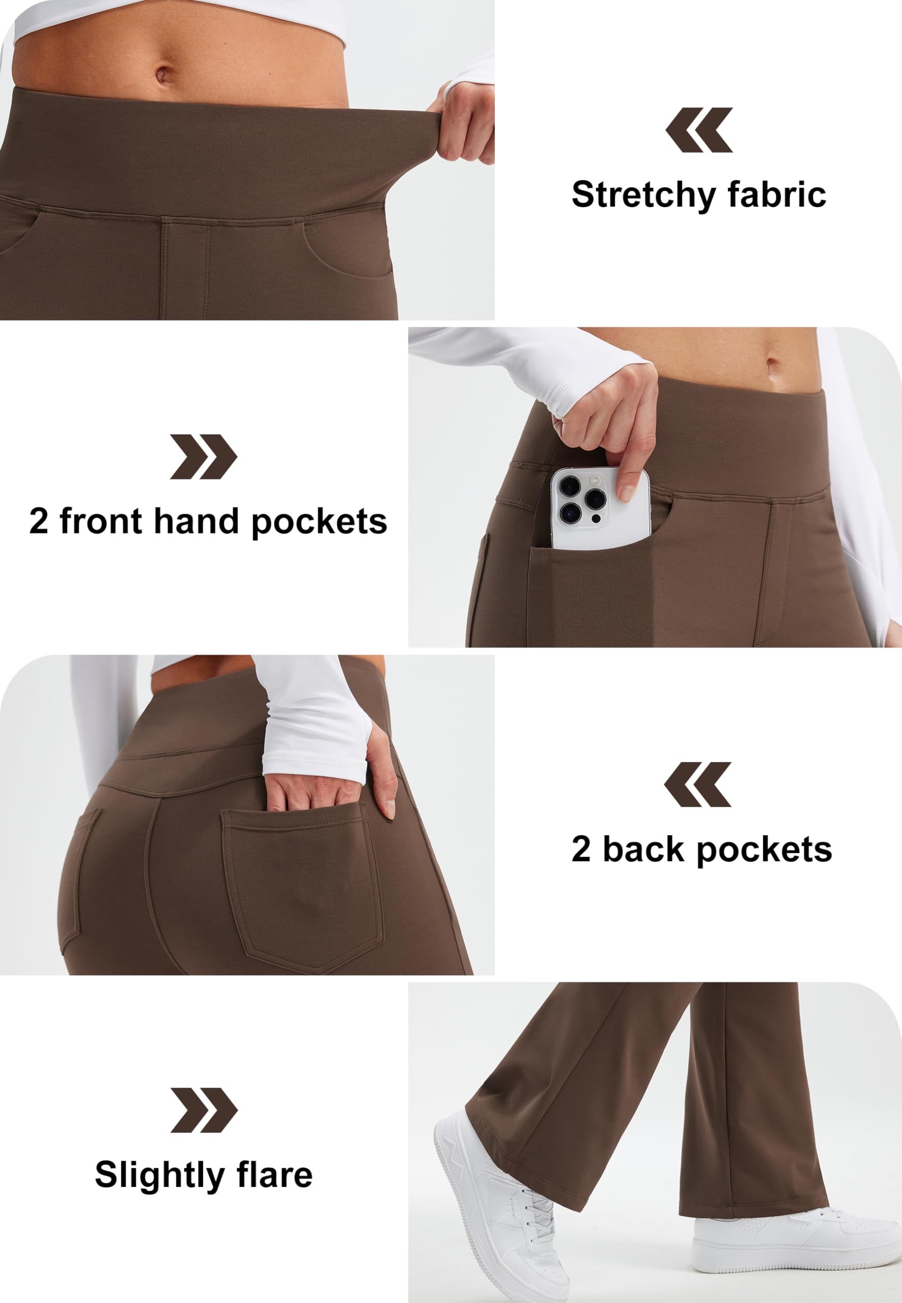 Libin Leggings Termici da Donna con Flared Pantaloni Invernali in Pile Vita Alta Impermeabili da Yoga Trekking con tasch