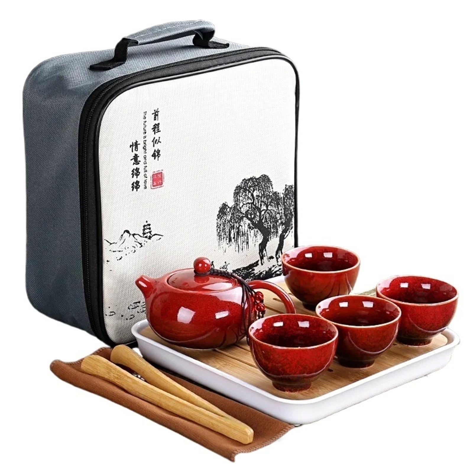 Kubek z zaparzaczem do herbaty z torbą podróżną, 4 kubki, chiński zestaw do herbaty Kung Fu, zestaw podróżny, ceramiczny, przenośny, porcelanowy czajniczek, kubek do herbaty, narzędzie do
