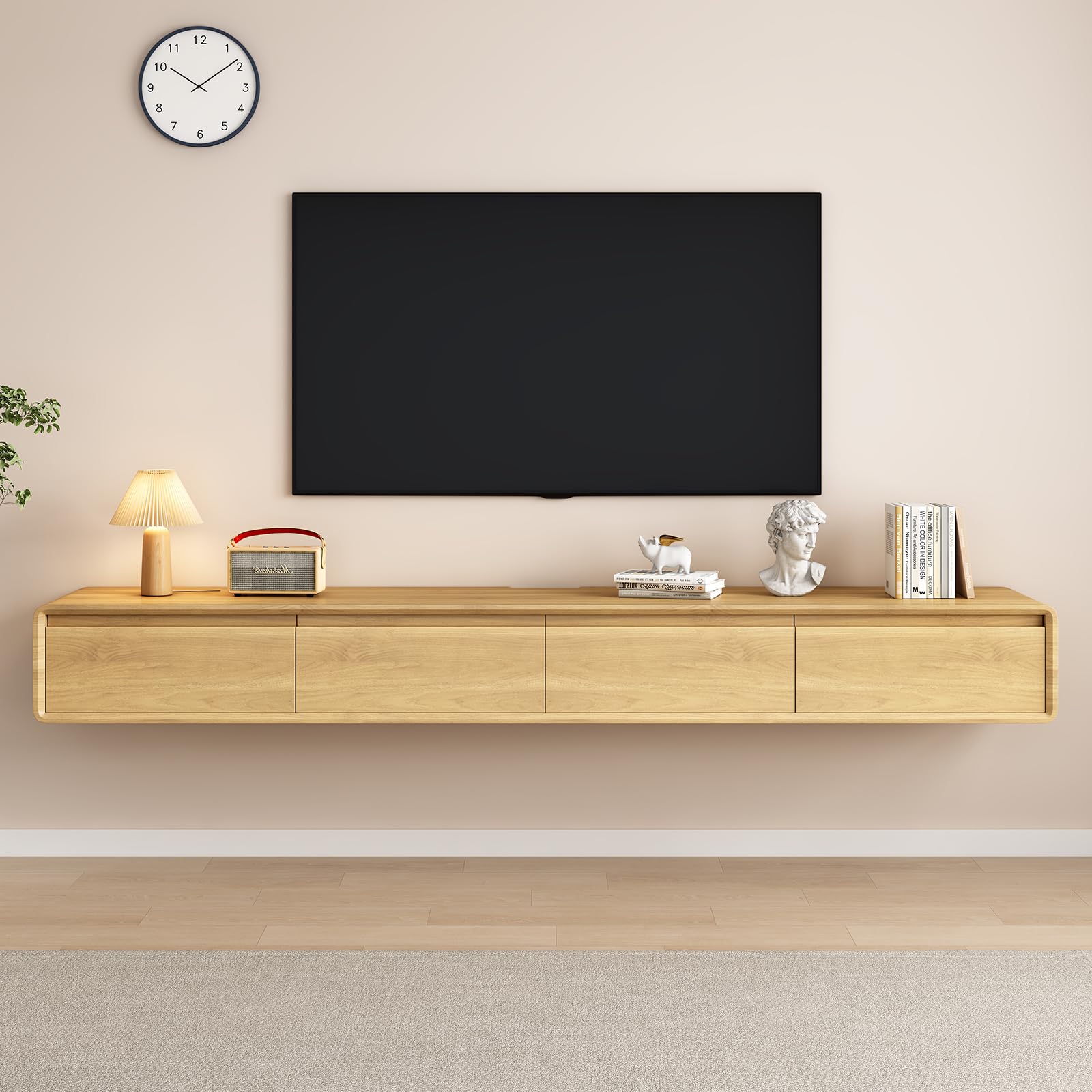 Soporte flotante para TV, estantes flotantes grandes para TV, montado en la pared, múltiples compartimentos de almacenamiento, consola de TV, mueble de TV, banco flotante debajo de la TV