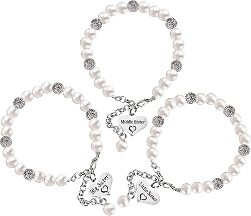 LParkin Juego de pulseras para hermanas grandes, pequeñas y medias, regalo de joyería de perlas