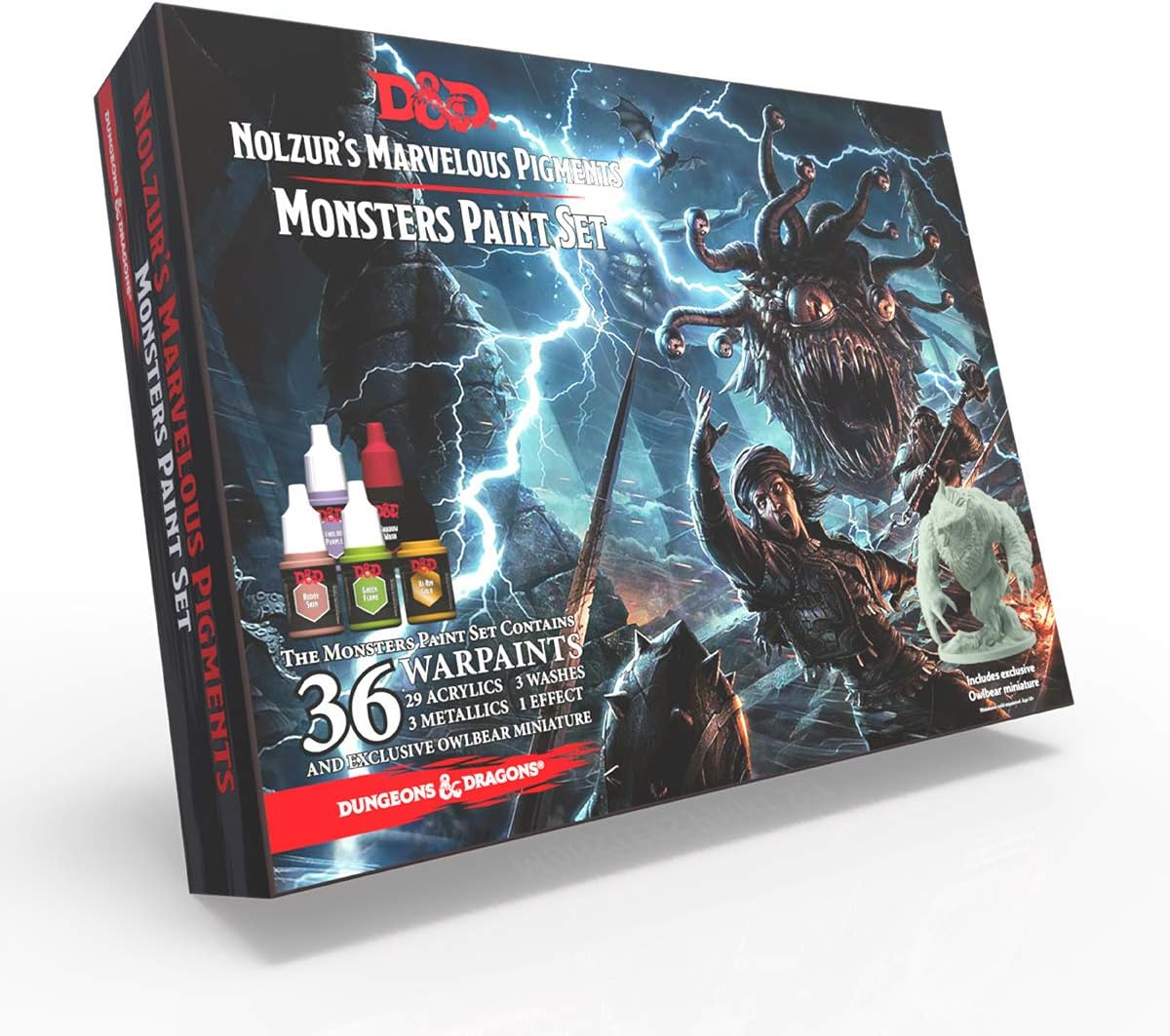 The Army Painter, Dungeons and Dragons Official Paint Line Monsters Paint Set, 28 x 12 ml acrylic paints, 3 metallics, 3 washes and 2 effects paints, 1 D&D Owlbear Monster miniature