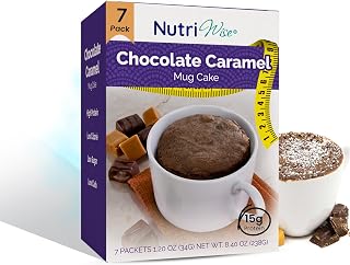 NutriWise Chocolate Caramel Mug Cake Mix | High Protein, Low Calorie, Low Sugar, Low Carb | Gluten Free Diet for Hunger Control | 7/Box