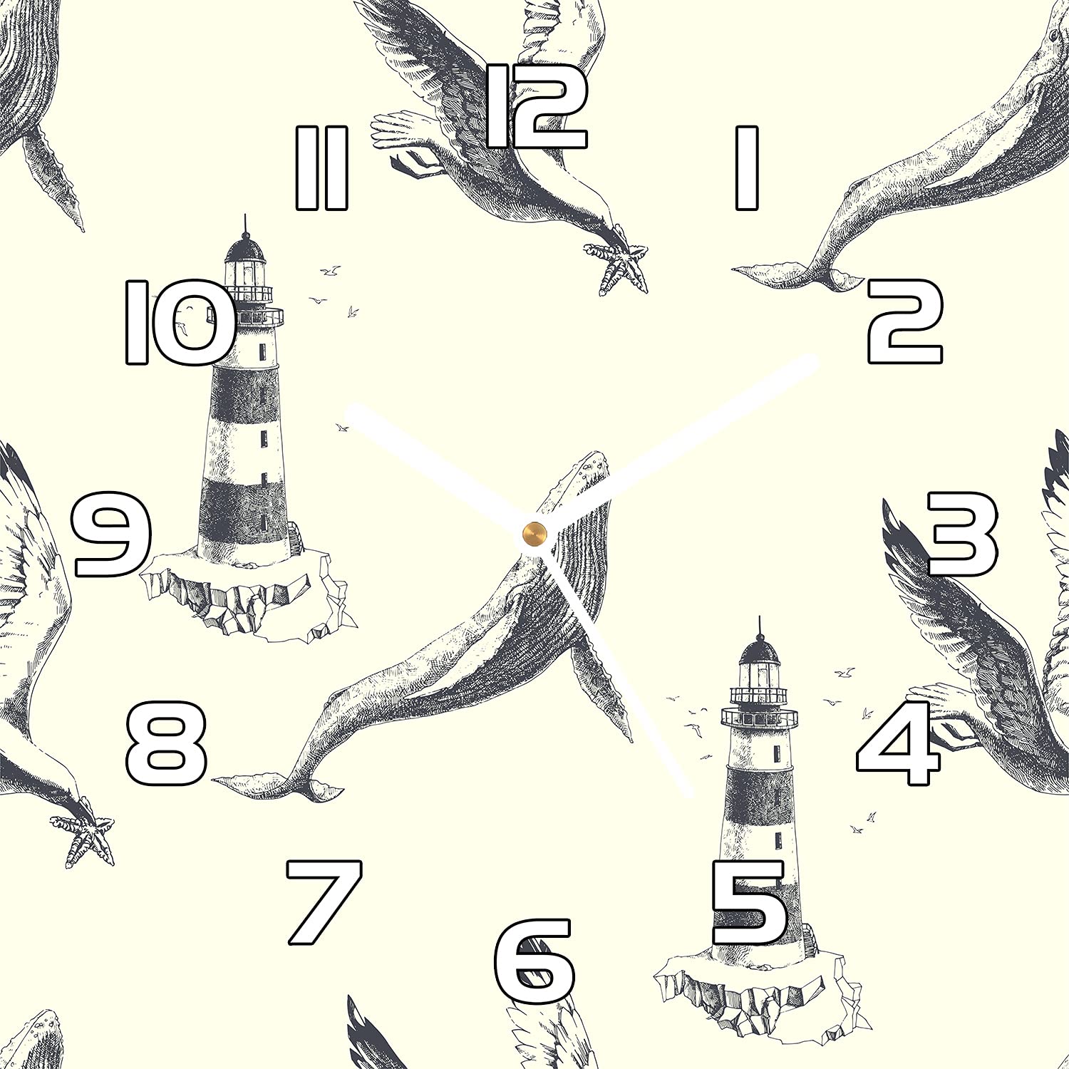 Horloge en verre pour cuisine et salon lisible et robuste - Décor de mer vintage