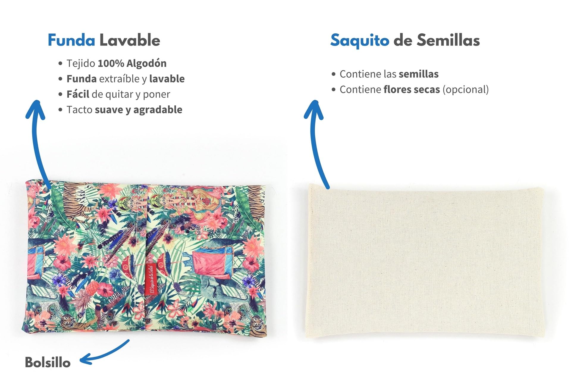 Saco Térmico de Semillas para microondas Aroma Lavanda, Azahar o Romero para aplicar Calor seco Natural 100% Algodón India ((Lavanda, S (23 x 15 x 2 CM con Funda))