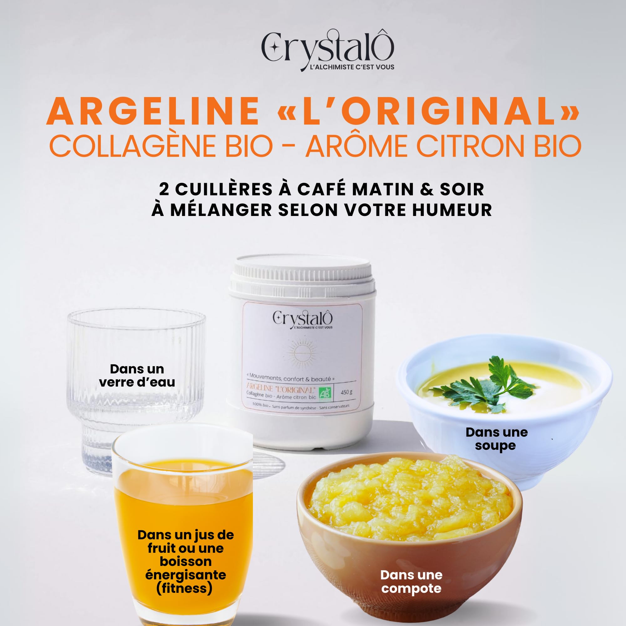 Collagene poudre bio arôme citron 450gr - Concentré (14 600mg/jour) - Fermeté, élasticité de la peau - Articulations - Renforce cheveux ongles - Sans conservateur - Pur extrait porc bio - Français