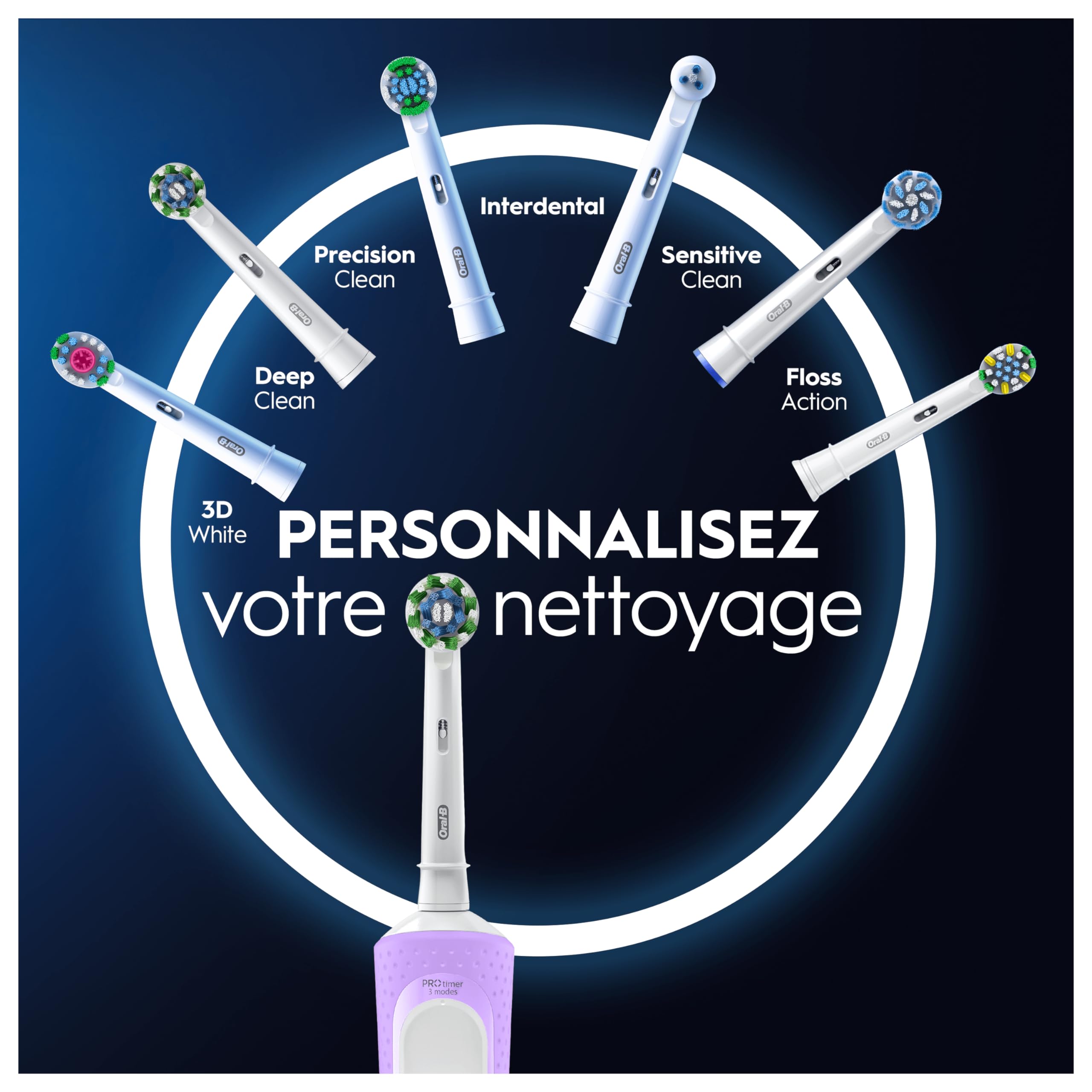 Oral-B Brosse à Dents Electriques Vitality Pro, avec Brossette de Rechange, Violette – 3 Modes de Brossage dont Sensibilité pour les Gencives, Minuteur Intégré, Chargeur