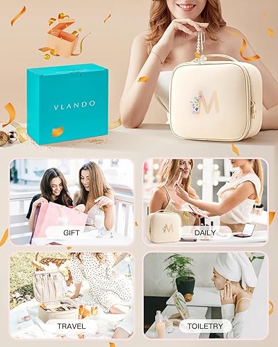 Miniatura 10 de Vlando Regalos de boda para novia, bolsa de almacenamiento de maquillaje inicial, bolsa de cosméticos de viaje para mujeres, regalos de cumpleaños