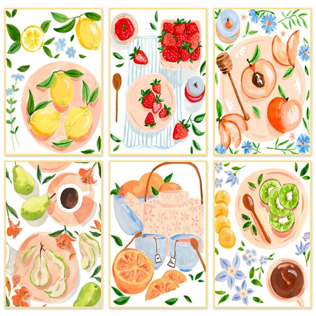 Clendo 6 Packs Paint by Numbers Kit for Adults, DIY Fruit Adult's Paint by Numbers on Canvas, Easy Acrylic Watercolor Oil Painting by Number Without