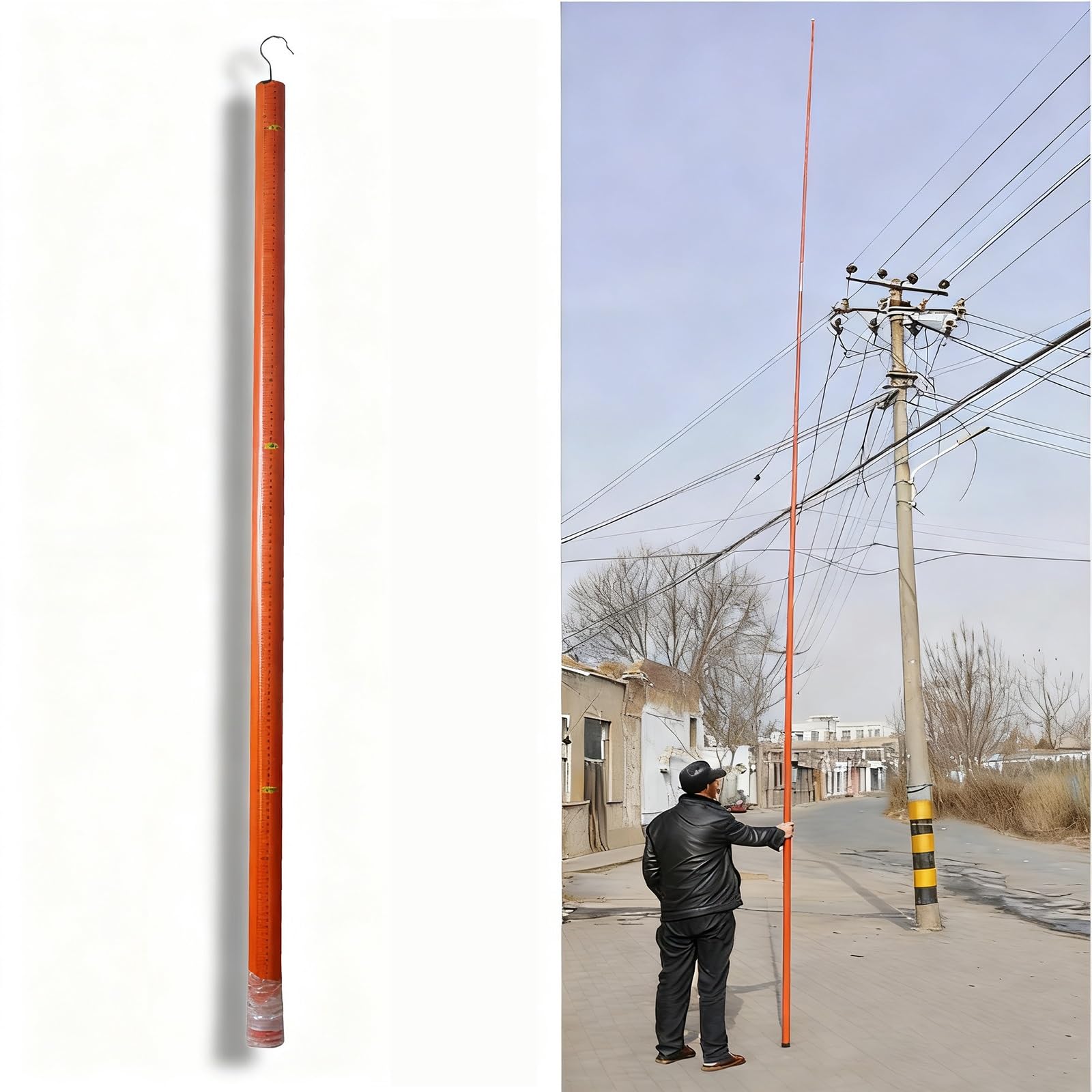 Perche de Mesure Haute Tension, Tige de Mesure de Hauteur électrique réglable, Perche de Mesure Haute Tension Isolante de 8 m (26 pi), idéale pour Les travaux en Hauteur, règle de Tour pour