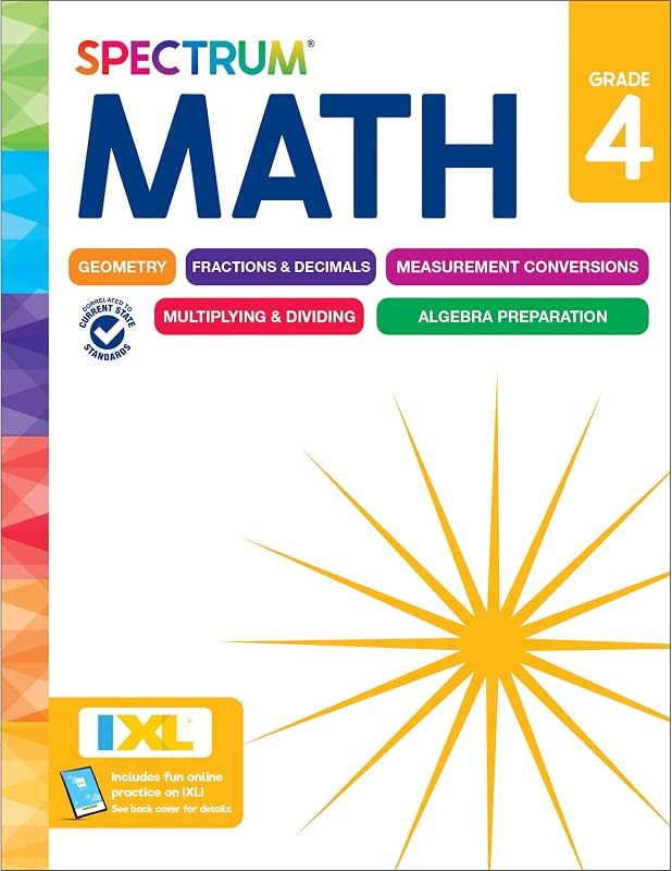 Spectrum 4th Grade Math Workbooks, Mathematics Activity Book for Kids Ages 9-10, Geometry, Fractions, Decimals, Algebra Prep, Multiplication, Division, and More, Classroom and Homeschool Curriculum