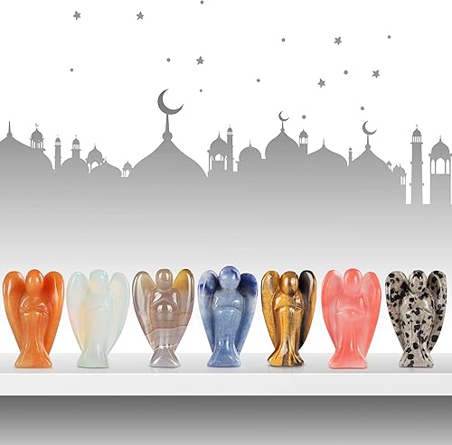 Miniatura 7 de Artistone Estatua de ángel guardián de cristal opalita de 2 pulgadas, piedras preciosas naturales y cristales, figuras de ángel de bolsillo con caja