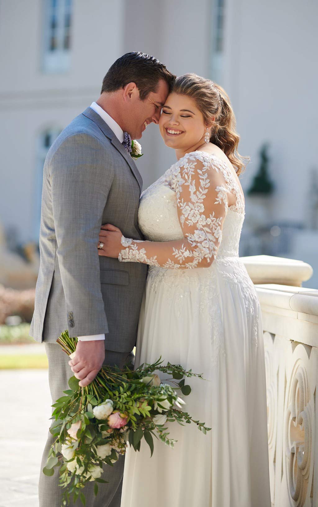 Robe de mariée en mousseline de soie pour femme - Grande taille - Manches longues