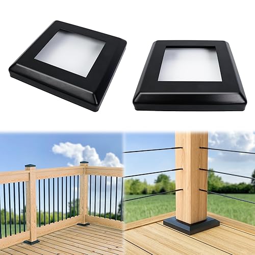 Muzata WT09 - Paquete de 10 cubiertas para base de poste de una sola pieza, acero galvanizado negro para poste de madera de 3.5 x 3.5 pulgadas