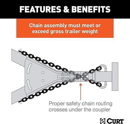Miniatura 7 de CURT 80011 Cadena de seguridad para remolque de 48 pulgadas con ganchos en S de 3/8 pulgadas, resistencia a la rotura de 2,000 libras
