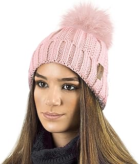 Gorro y Bufanda para Mujer de Invierno con Gorro y Forro Polar cálido con Forro Polar cálido y pompón Grande de Piel sintética - Disponible Solo o en Conjunto