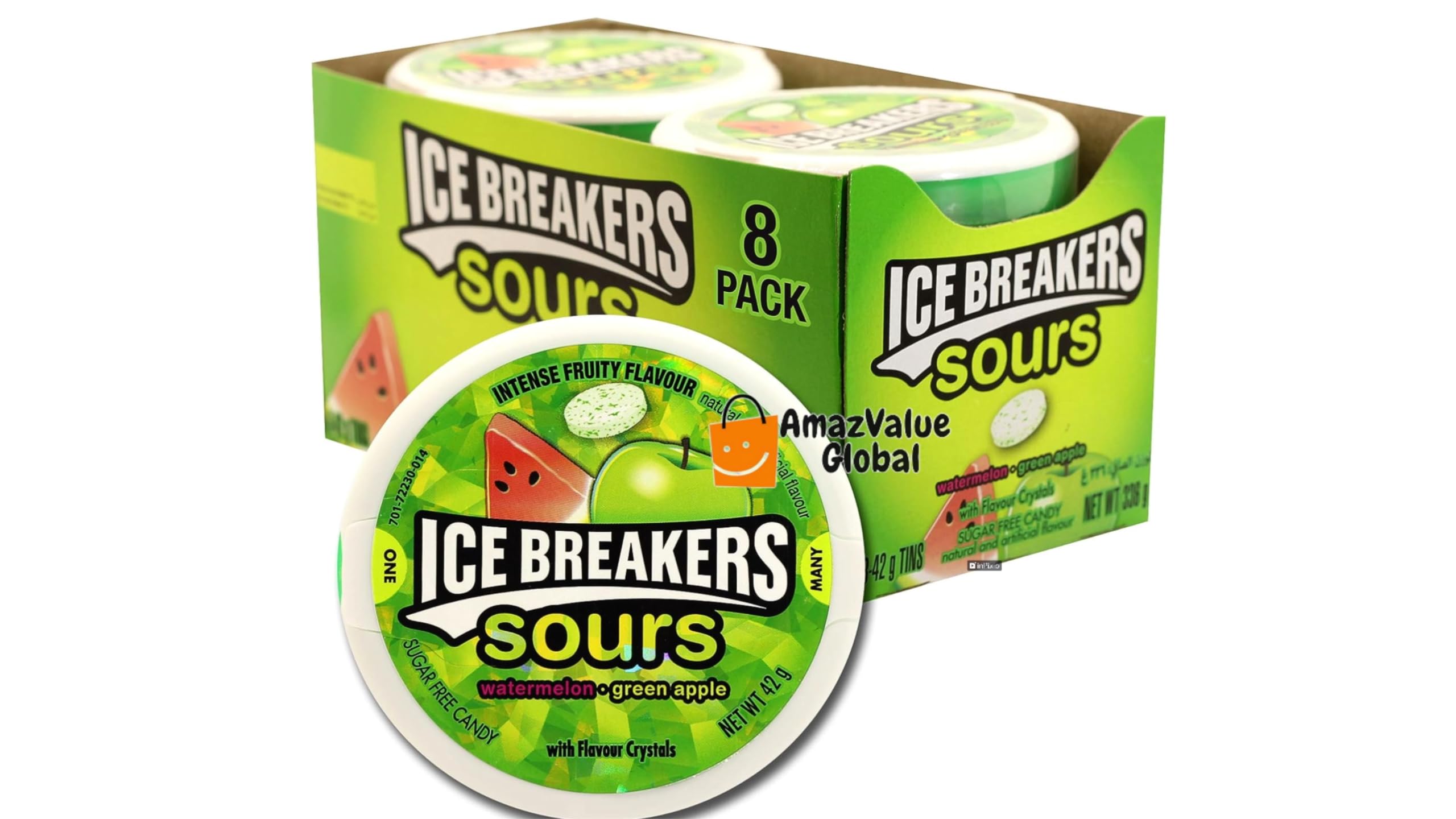 Ice Breakers Sours, Sugar Free Mints, Sour Sweets, Watermelon and Green Apple Flavour, 8 x 42 g Pack