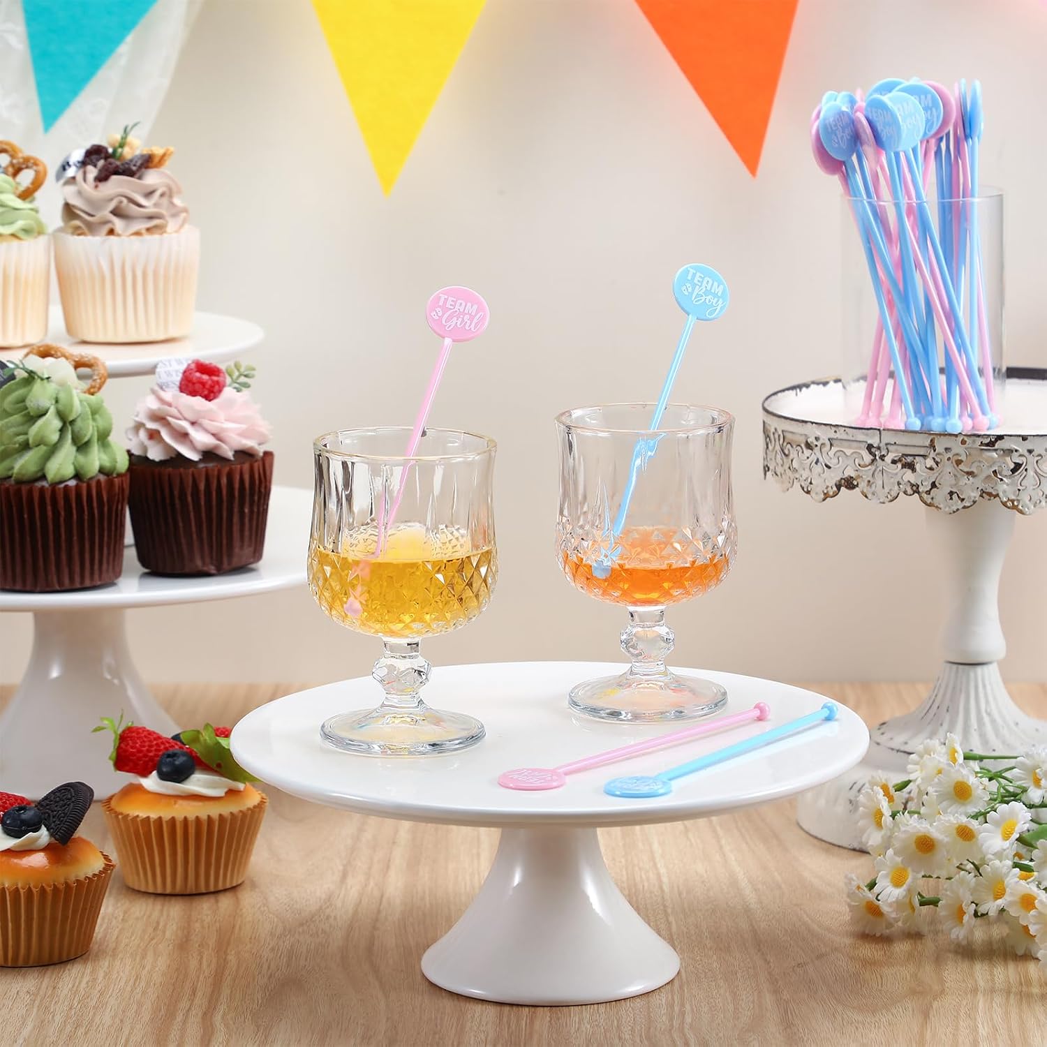 Chengu 30 Pcs 6 Inch Gender Reveal Decoration Gender Reveal Swizzle Sticks