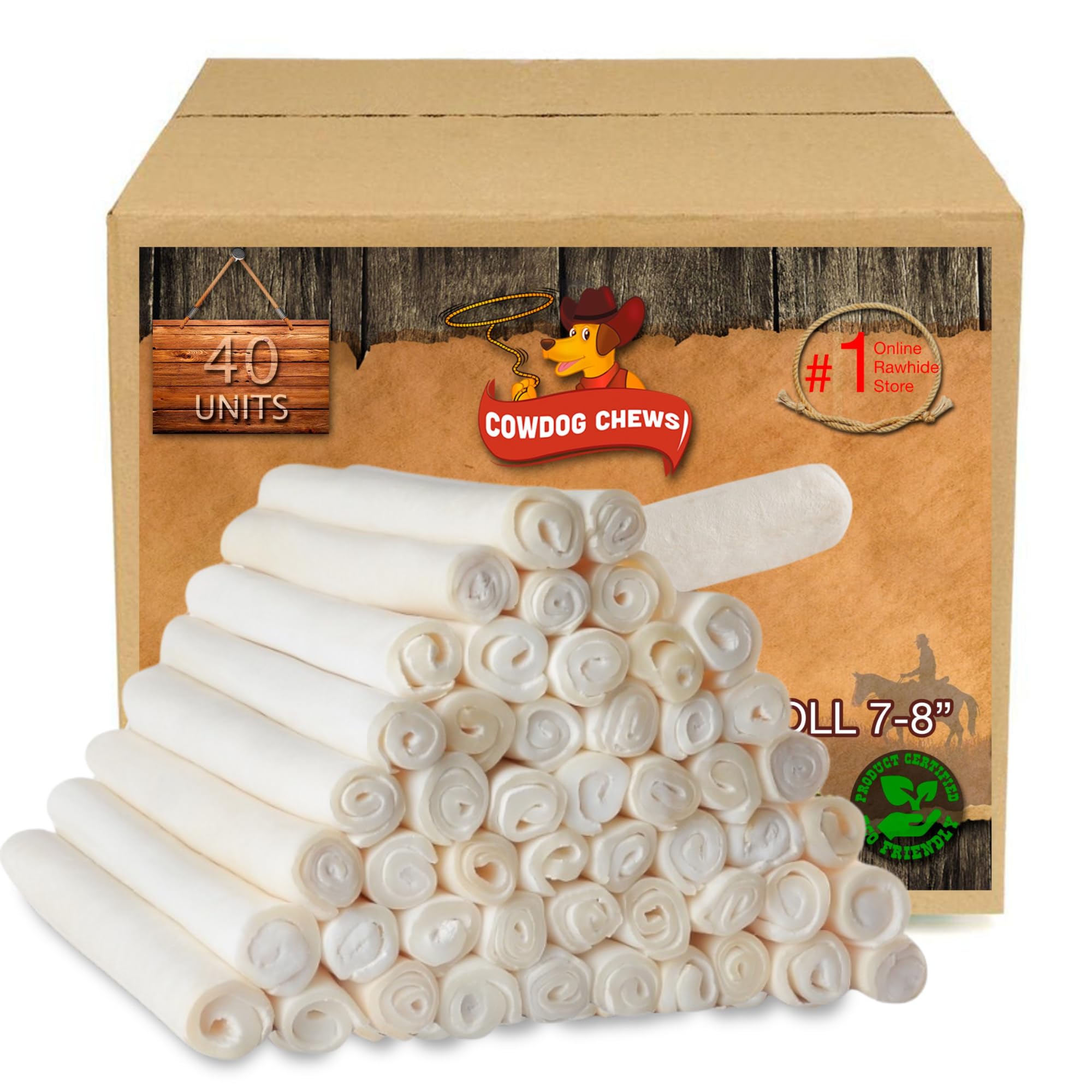 Cowdog Chews Beefhide Roll (7-8 inch) Long Lasting Dog Treat Bone, Great for Dental Health and Aggressive Chewers (40 Count)