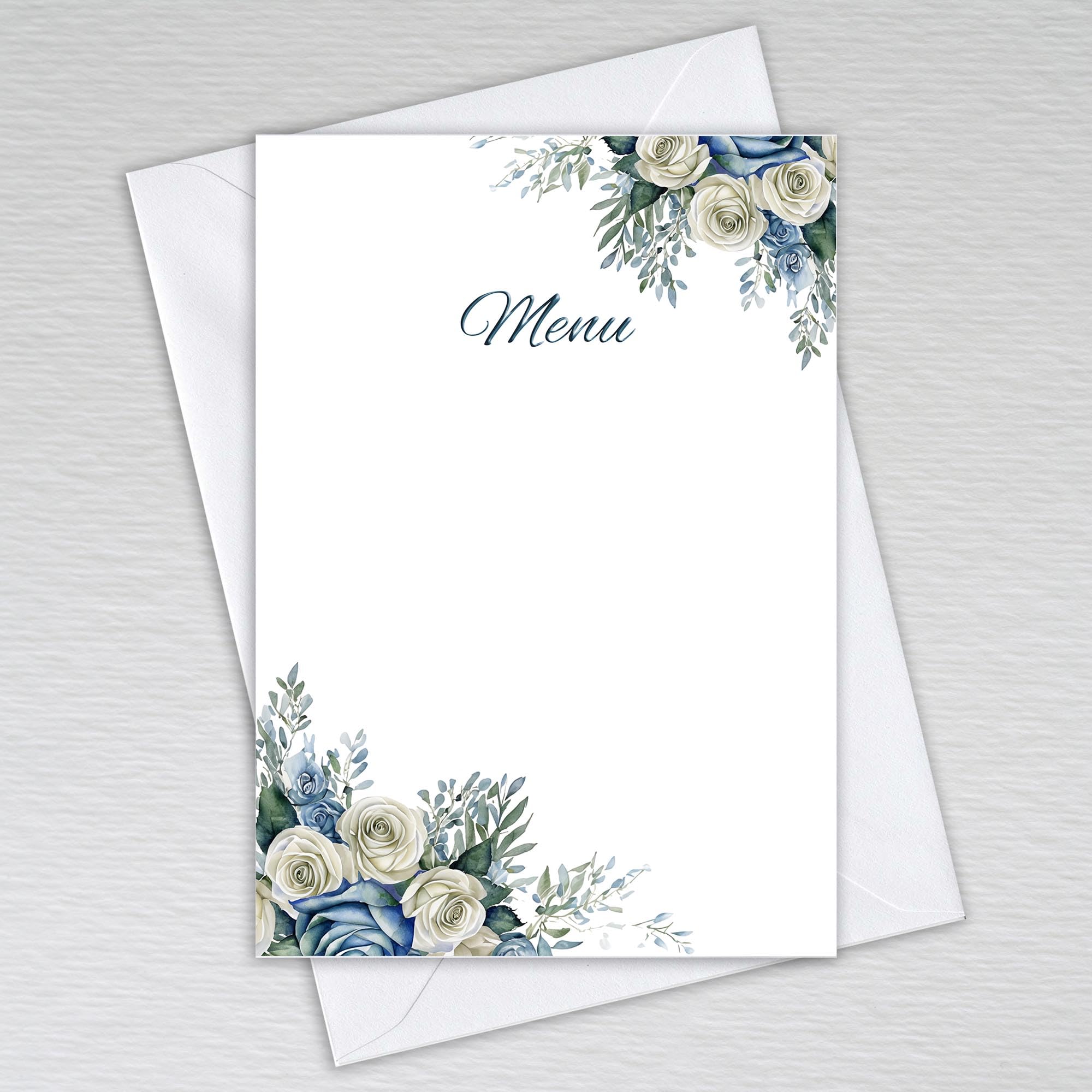 Blank Menu Cards for Tables with a Dusty Blue Floral Design Ideal for Restaurants, Weddings, Dinner Party Receptions/Write Your Own Menus: Dusty Blue Menu Choice Cards (Pack of 20 with Envelopes)