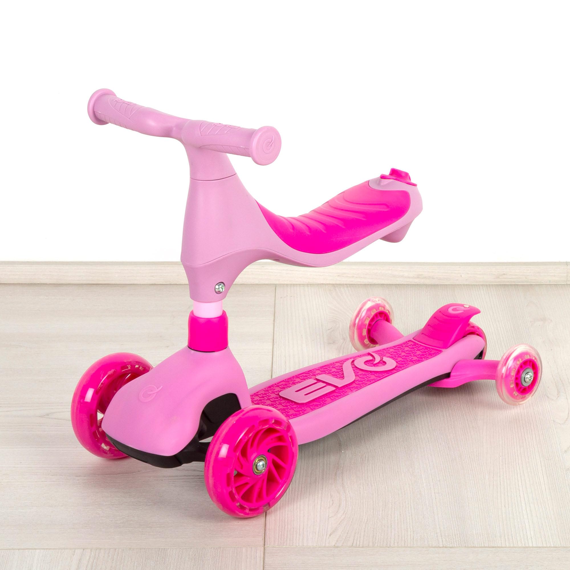 COLORBABY EVO Patinete Infantil 4 en 1, Rosa, Triciclo Bebé, Correpasillos, Manillar Regulable, Freno Trasero