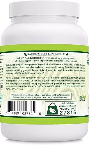 Miniatura 3 de Herbal Secrets Semillas de lino molidas orgánicas USDA de 2 libras en polvo, 0.49 oz por porción, 65 porciones, excelente fuente vegana de fibra y