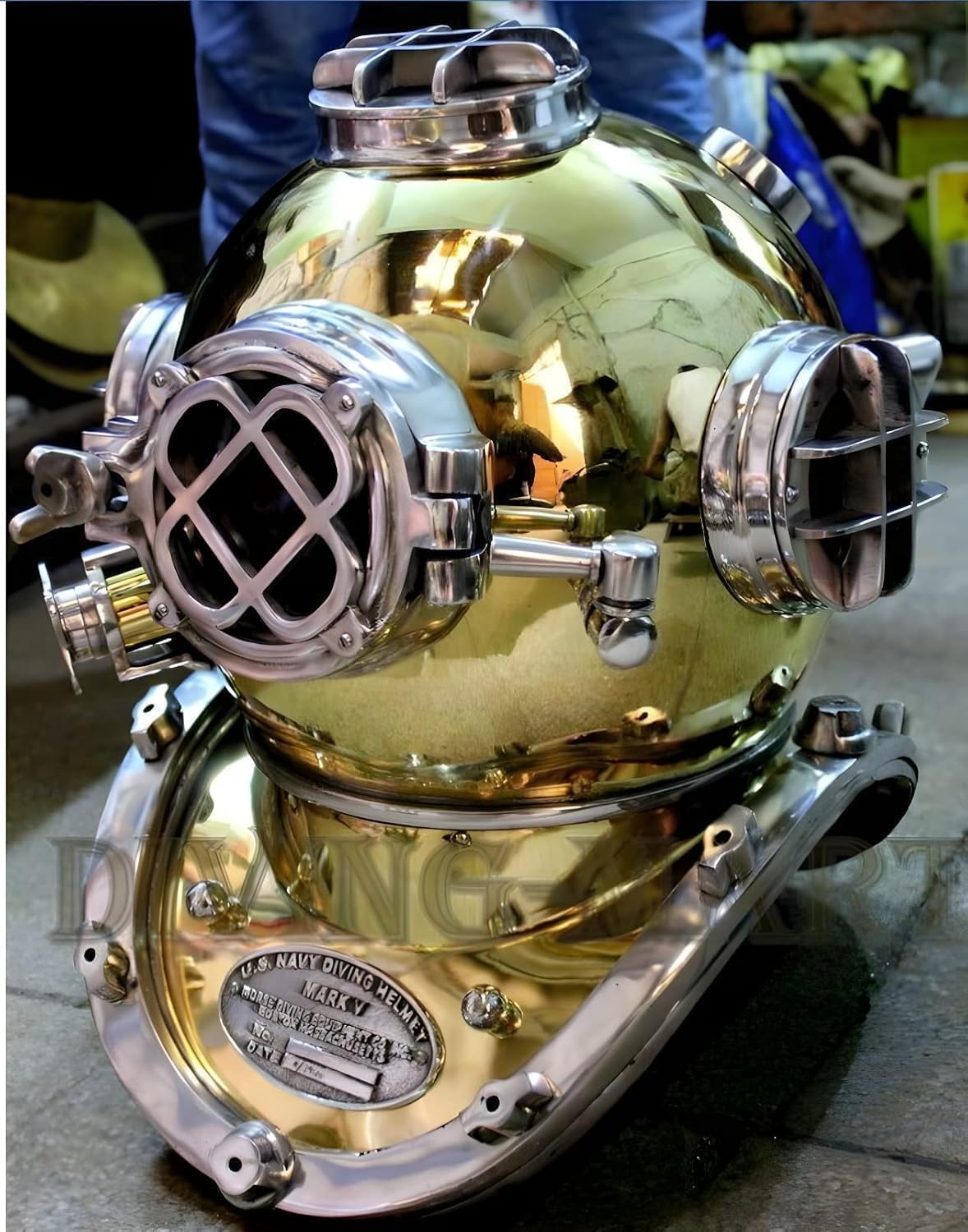 Antique Brass Scuba DEEP Vintage Diving Divers Helmet Mark V US Navy