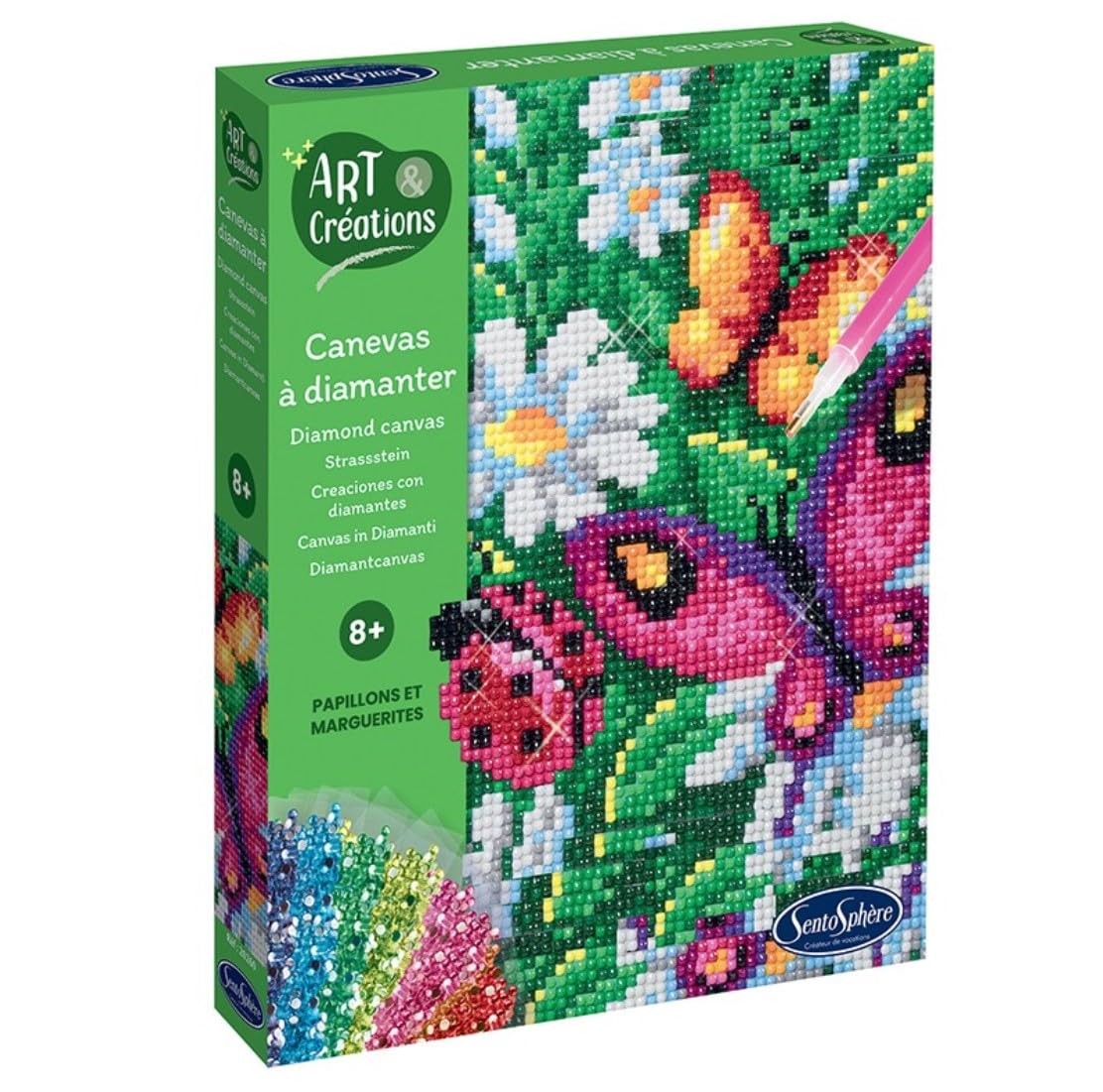 Sentosphere 02026 - Kit Fai da Te con Strass, Motivo: Fiori e Farfalle, per Bambini e Adulti, Multicolore