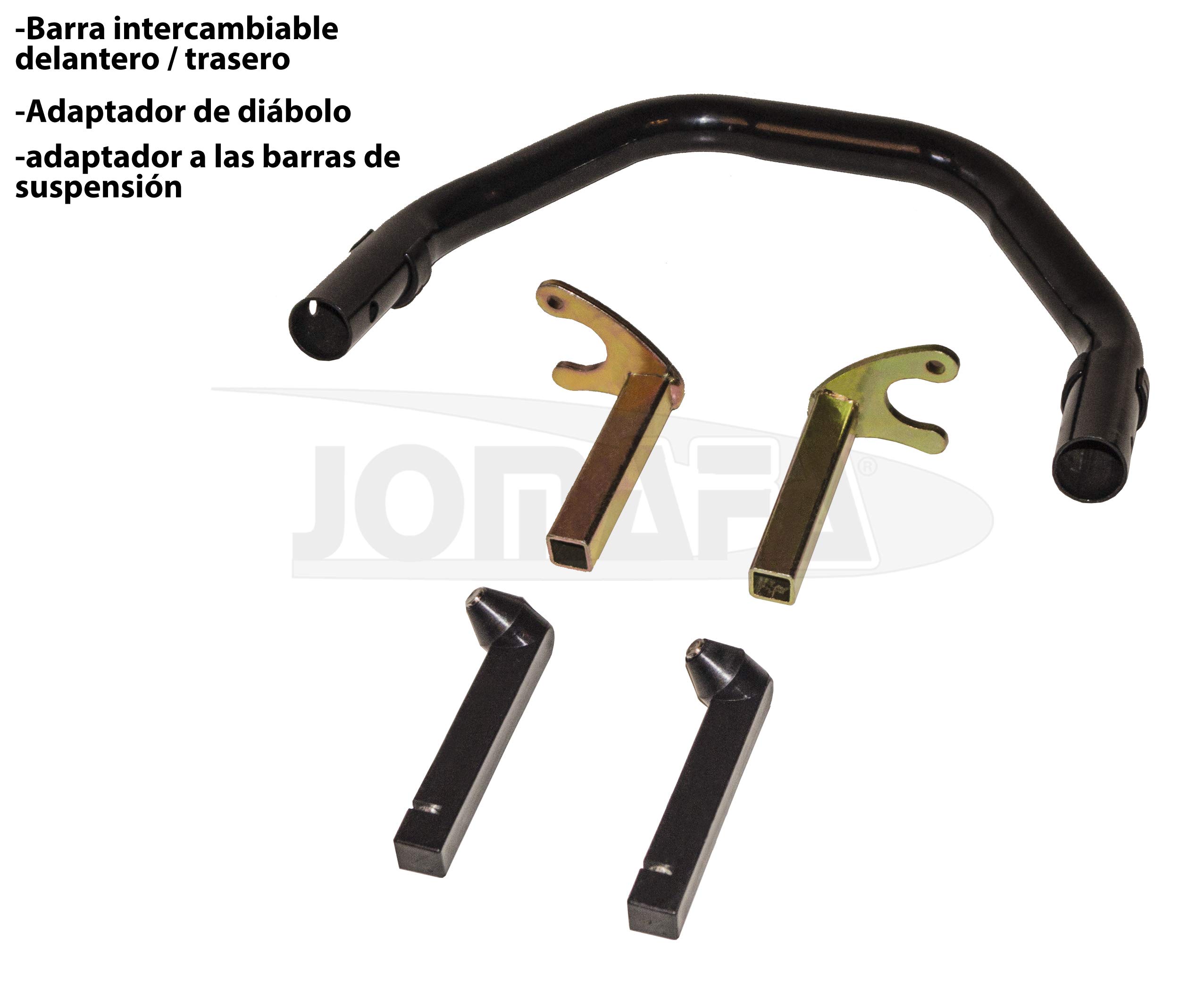 JOMAFA - SOPORTE/ELEVADOR/CABALLETE MOTO 2 EN 1: DELANTERO Y TRASERO + ADAPTADORES UNIVERSALES PARA MOTOCICLETA