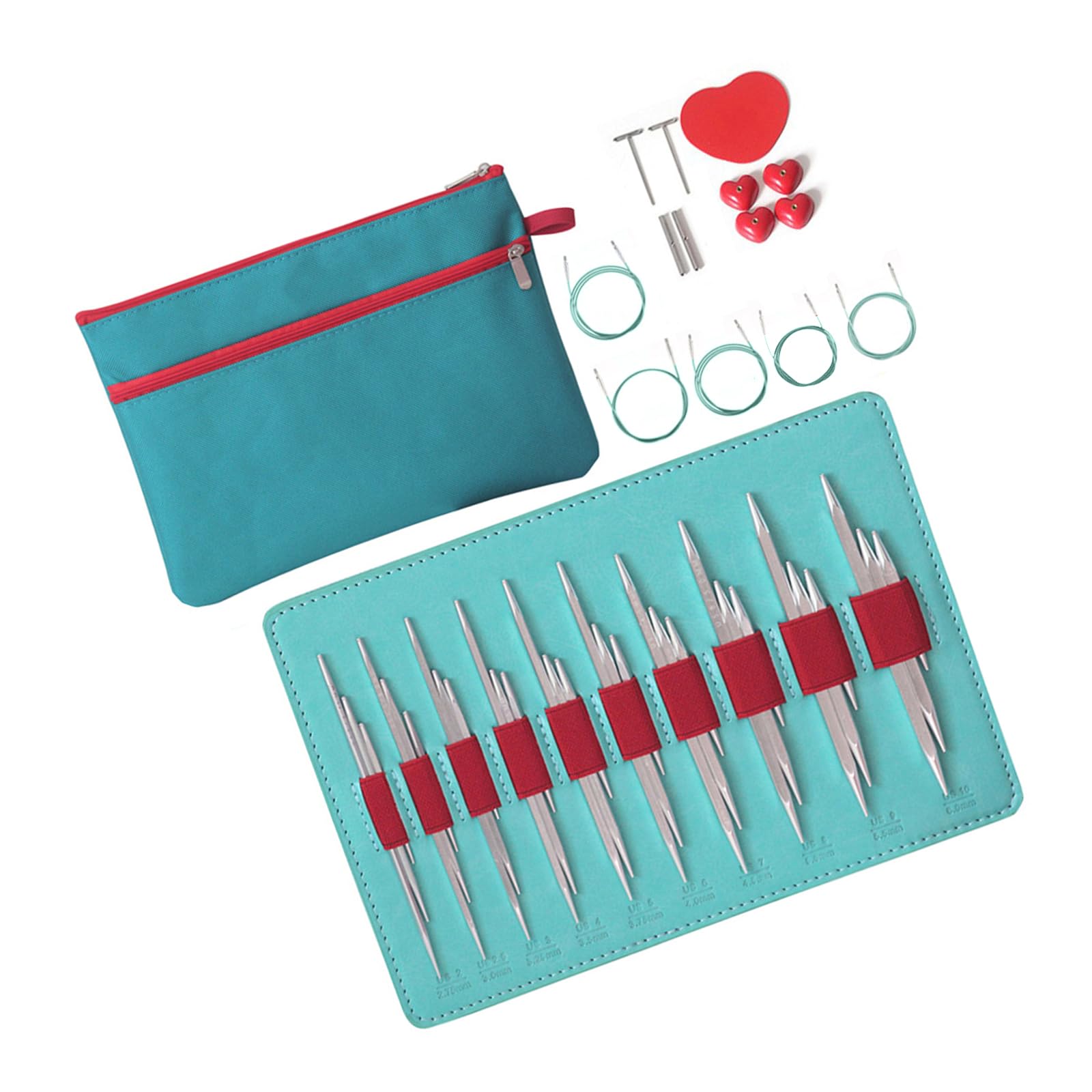 10Pairs Aluminum Circular Knitting Needle Interchangeable Sweater Needle Storage Bag Set for Weaving Sweaters Sock Hat Multiple Size