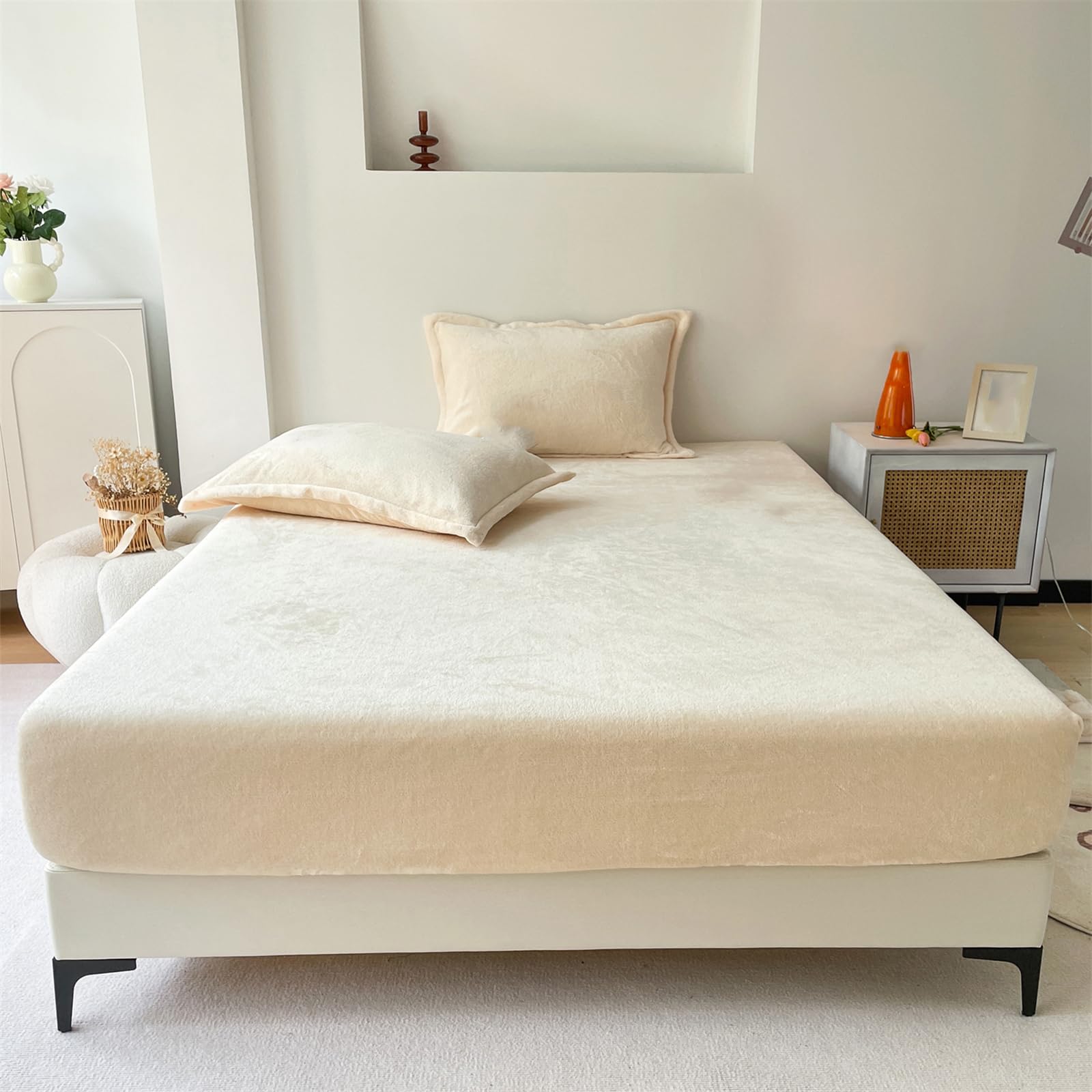 Drap Housse Polaire 150x200 Blanc Lit King Size