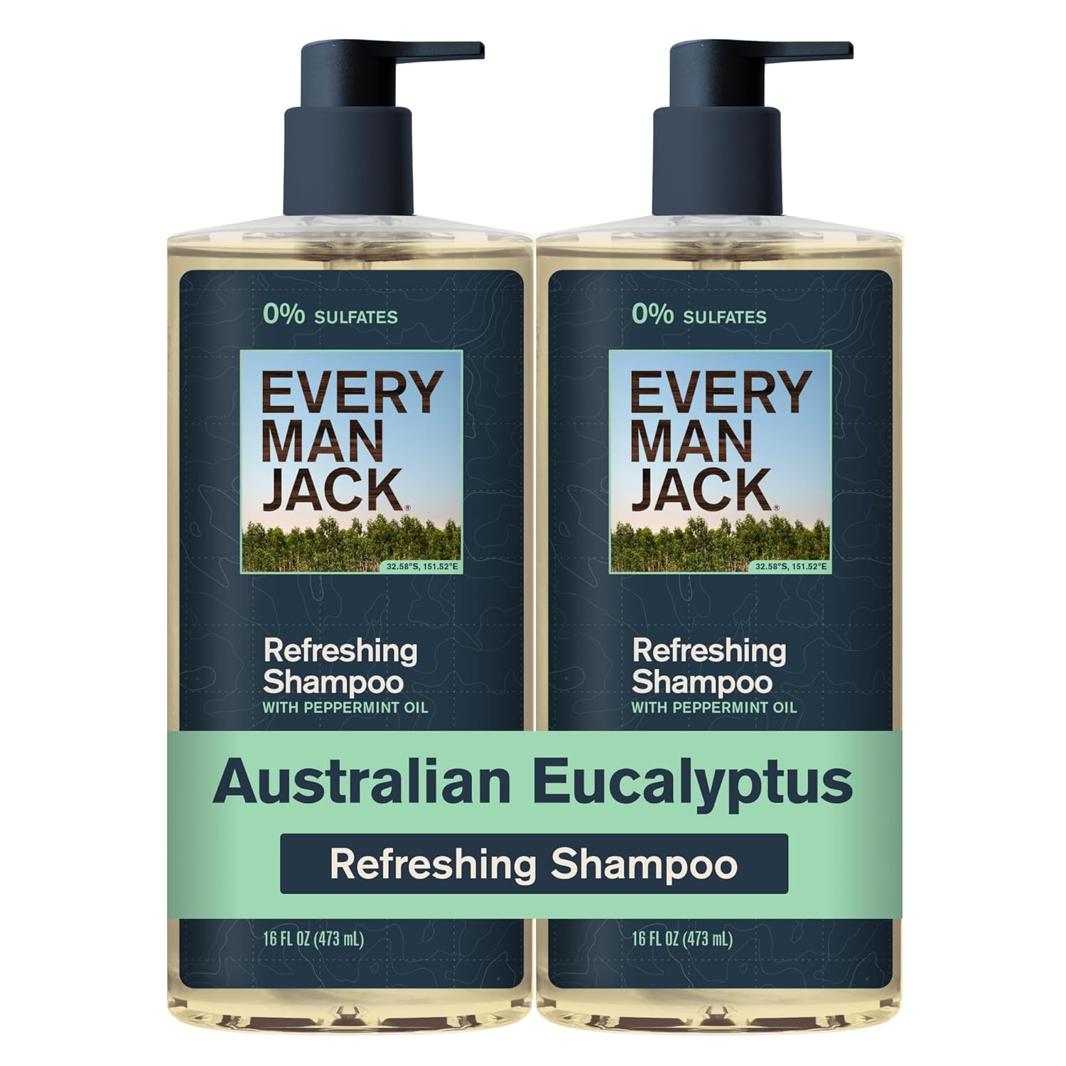 Every Man Jack Men's Refreshing Shampoo - Australian Eucalyptus - Made with Peppermint & Jojoba Oil - Sulfate Free - 16 fl oz (2 Pack)