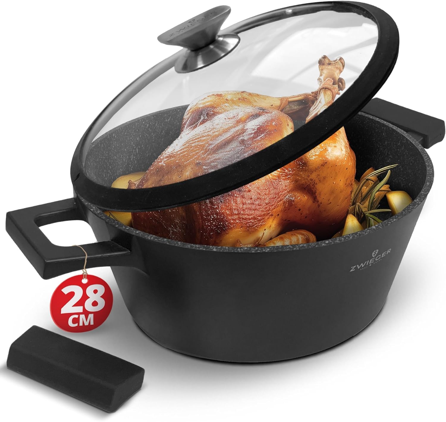 ZWIEGER Cocotte en Fonte d’Aluminium 28 cm, Marmite avec Couvercle | Faitout Induction - Idéale Four et Pain - Fond Inox Intégral, Tous Feux - Revêtement Antiadhésif, sans PFOA ni PFOS