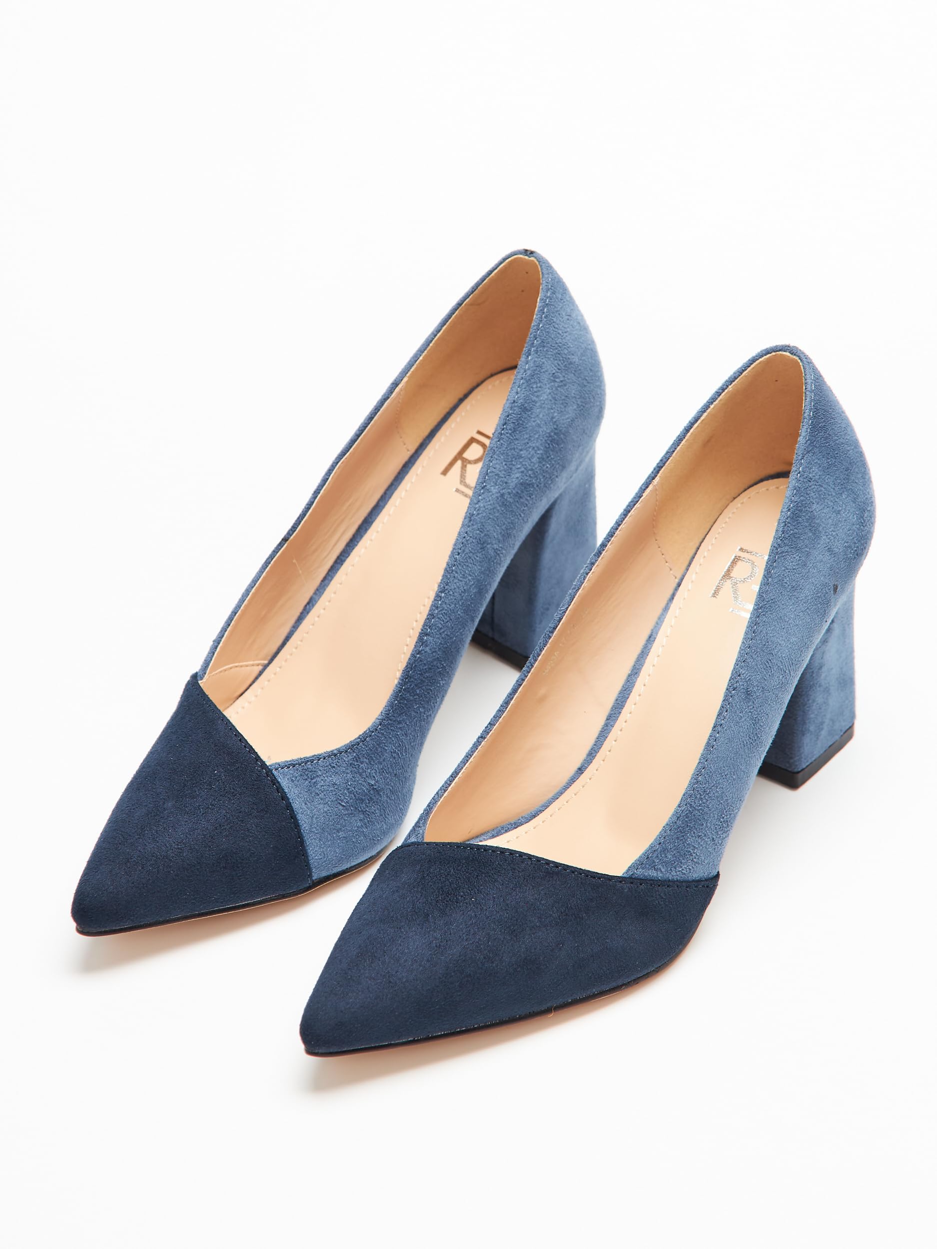 Scarpe con Tacco, Decollete con Tacco a Blocco, Blu/Navy, 8.5 cm, Сamoscio Sintetico, High Heels, 7041 (Navy MF, 35 EU)