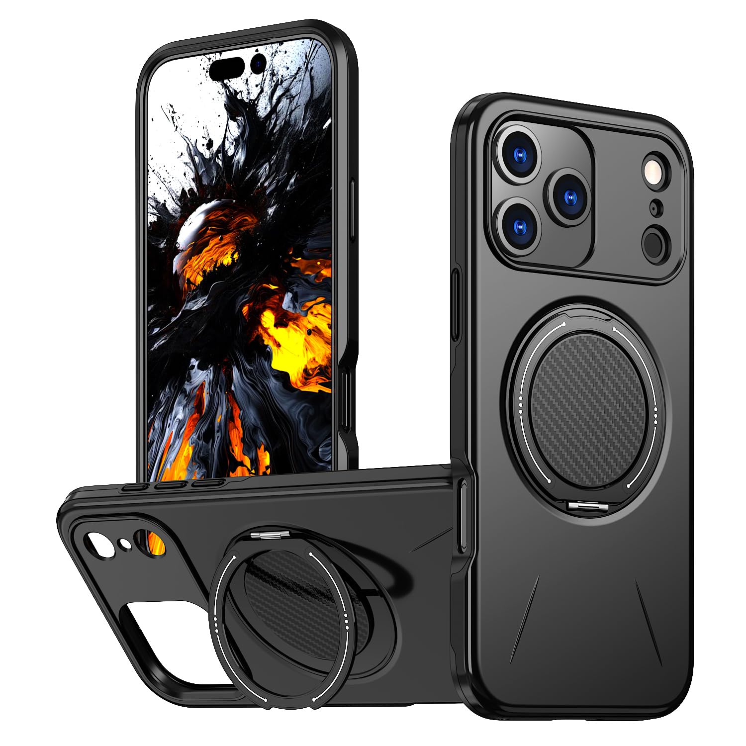 Magnetisch Hülle für iPhone 17 Pro Max/17 Pro/17 Air/17, Militär Stoßfeste rutschfeste Schutzhülle mit Drehbarer Ringhalter Handyhülle,Schwarz,17 Air