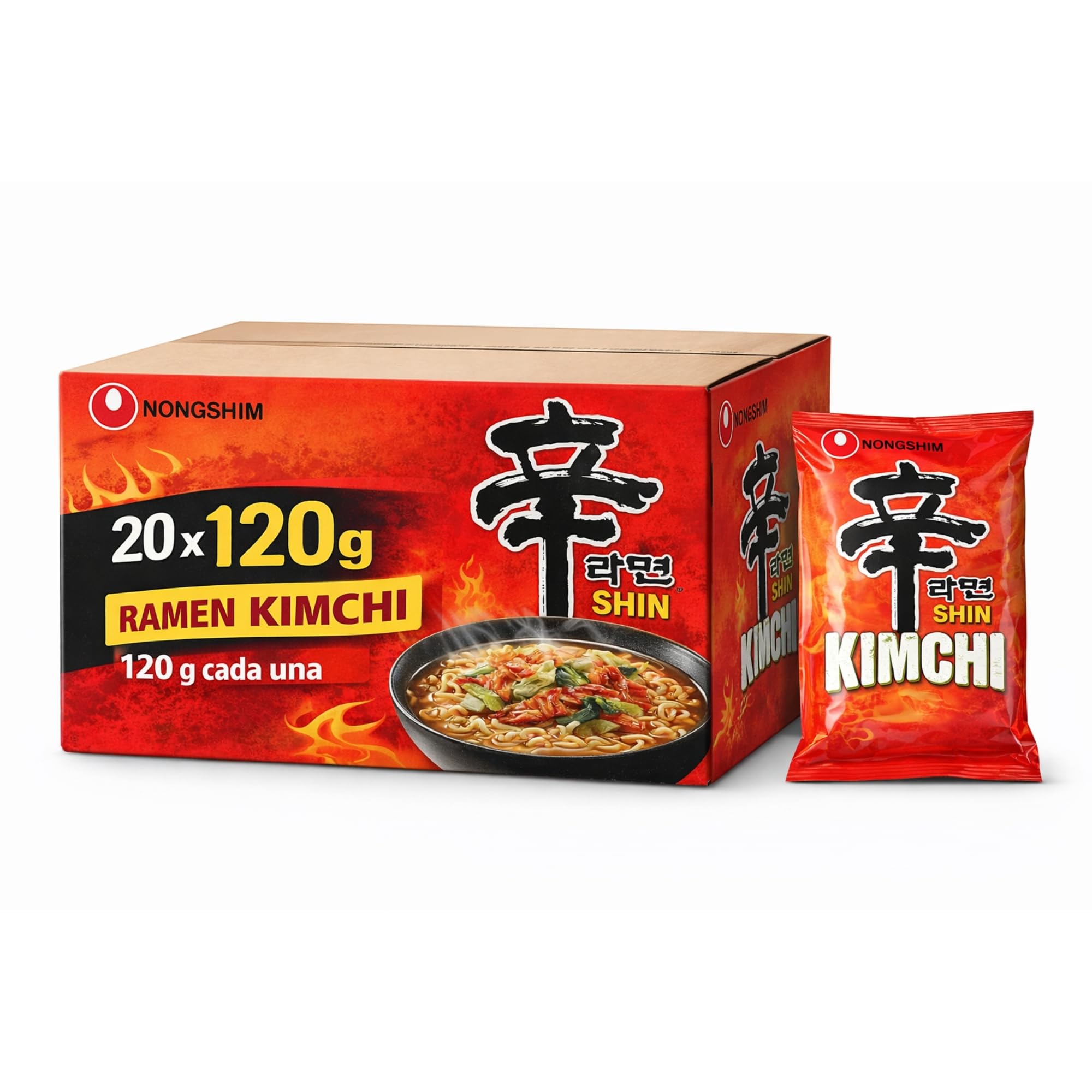 Ramen Nong shin Kimchi, Fideos Instantáneos Nong con Kimchi Corea Original 20x120g