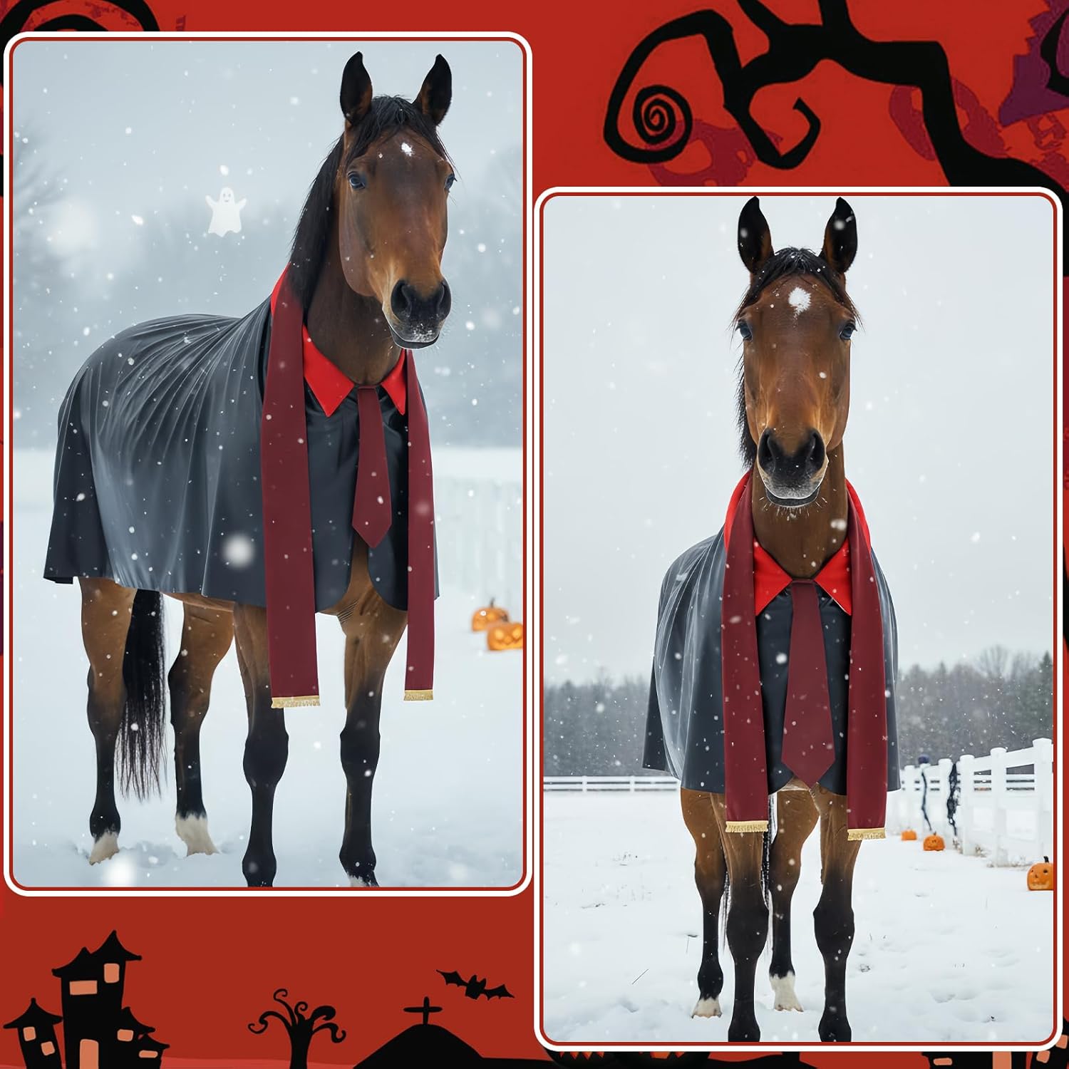 Paterr 7 Pcs Halloween Horse Accessory Set Wizard Horse Cape Halters Leg Wraps Hat Tack Costume Set Magical Equestrian Outfit for Spooky Season