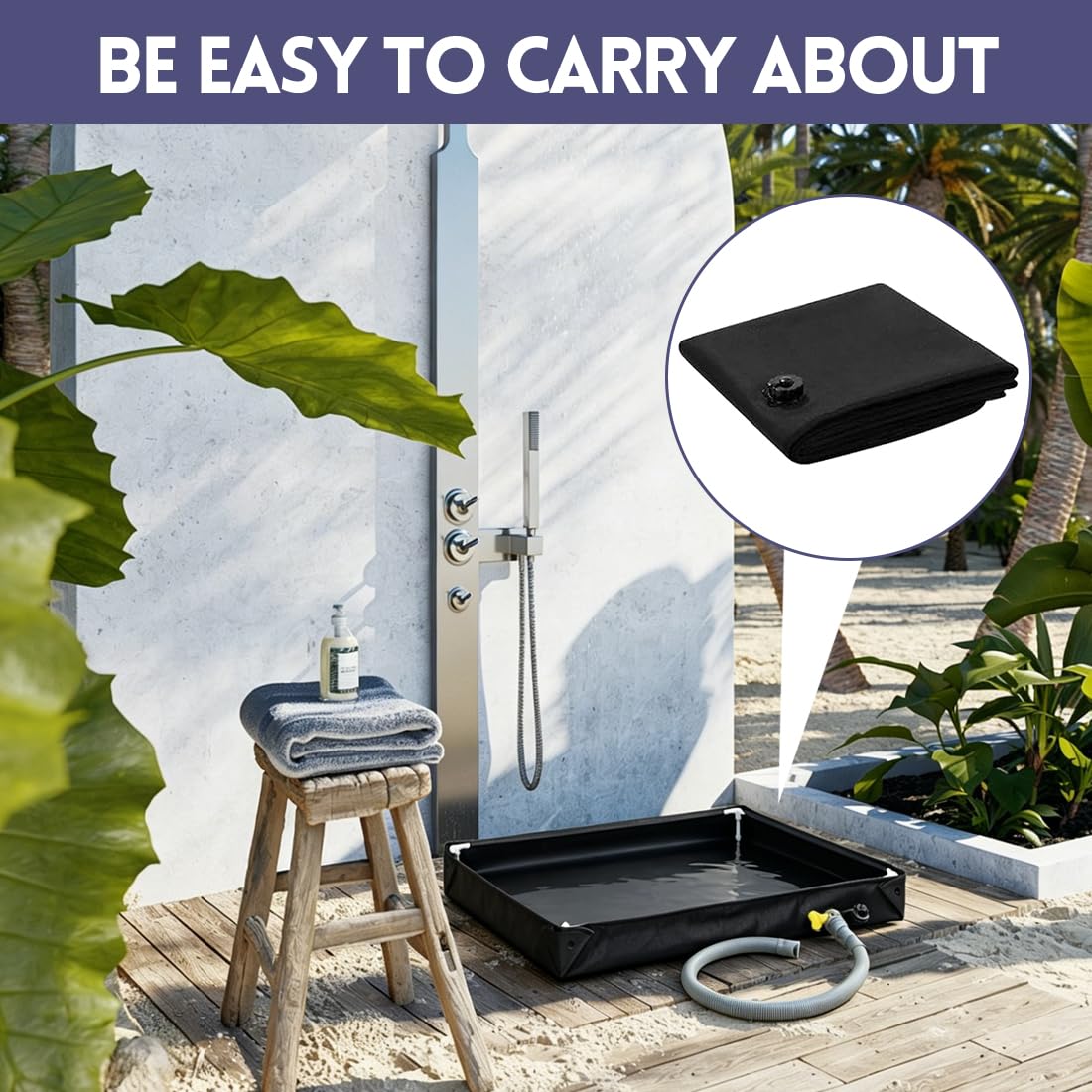 Receveur de douche de camping - 80 x 80 x 10 cm - Pliable - Portable - Avec tuyau de vidange - Base de tente de douche - Pour l'extérieur, l'intérieur et les animaux de compagnie