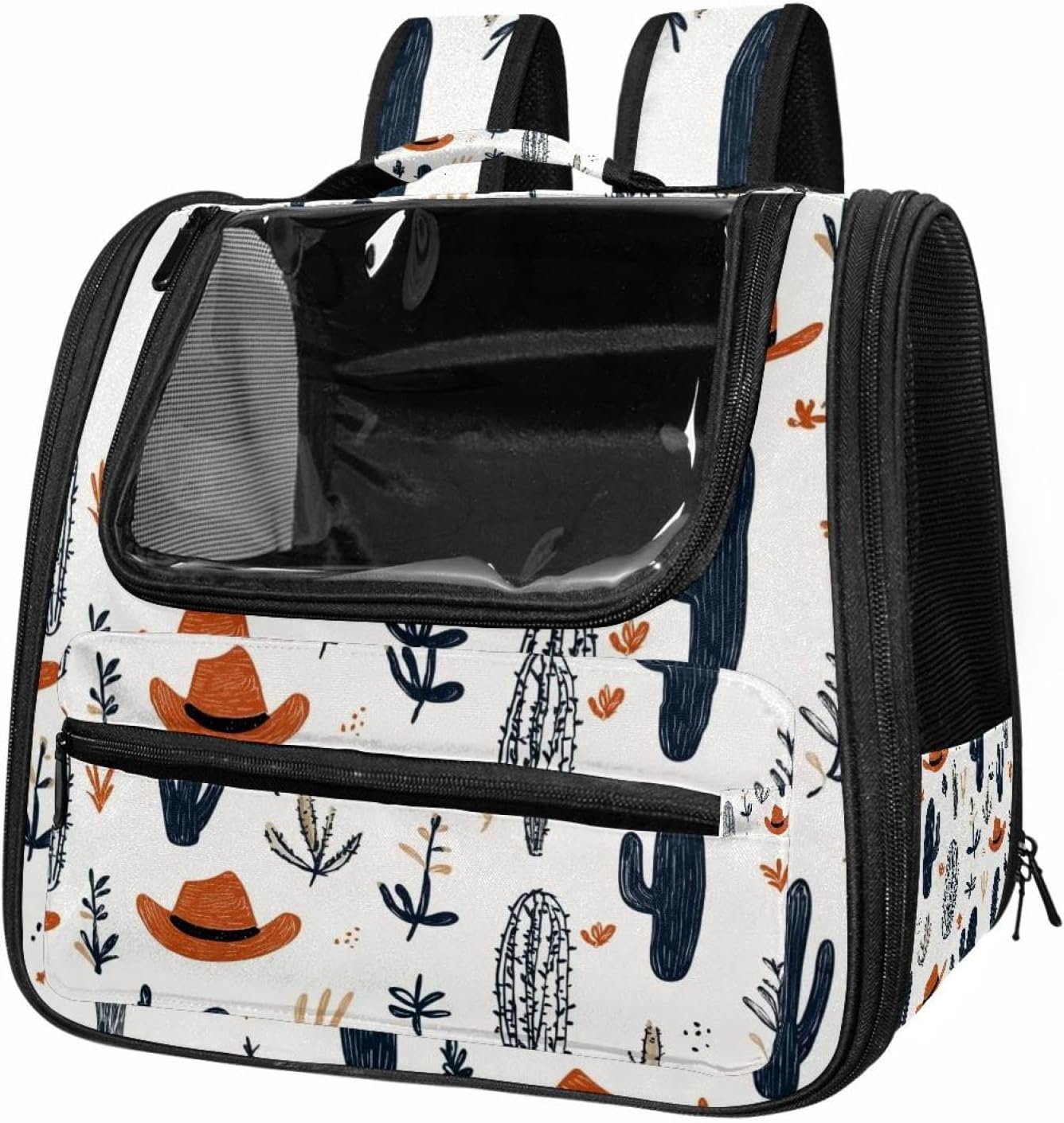 Portable Travel pet Backpack Carrier Hamster Bag Small Dog cat Carrier Breathable Hang Bag, Cowboy Hat Cactuses Western