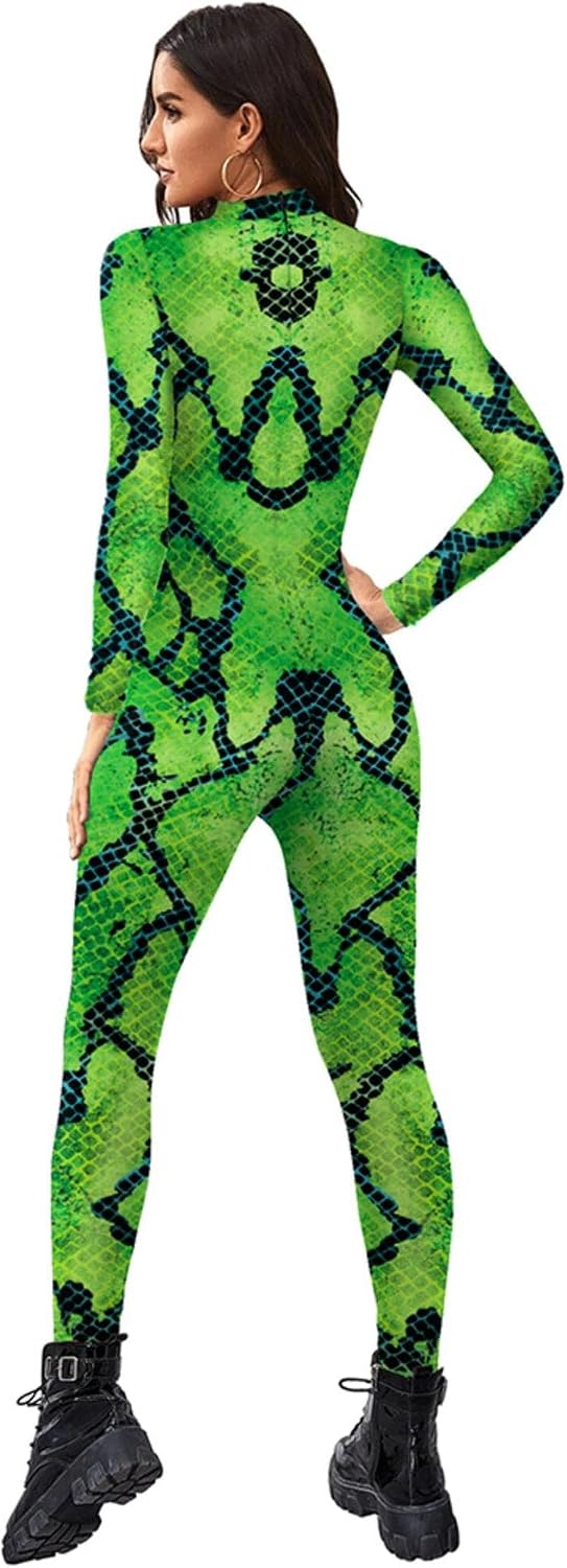 Unisex Cosplay Halloween Bodysuit Animal Skin Printed Party Skinny Catsuit Costume Outfit