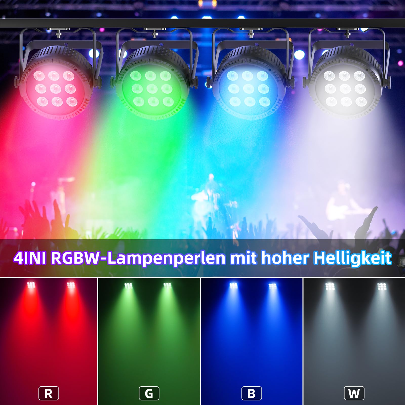 4PCS Starlitflow 60W LED Par Projecteur,9 x 6W RGBW LED Éclairage De Scène Avec DMX512,Projecteur Par Avec Télécommande Pour DJ Décoration De Fête Mariage Club Halloween Noël