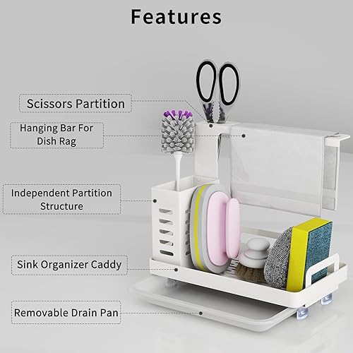 Miniatura 3 de MKO Organizador de fregadero de cocina, soporte de esponja para fregadero de acero inoxidable, cepillo de jabón, soporte para paño de cocina con