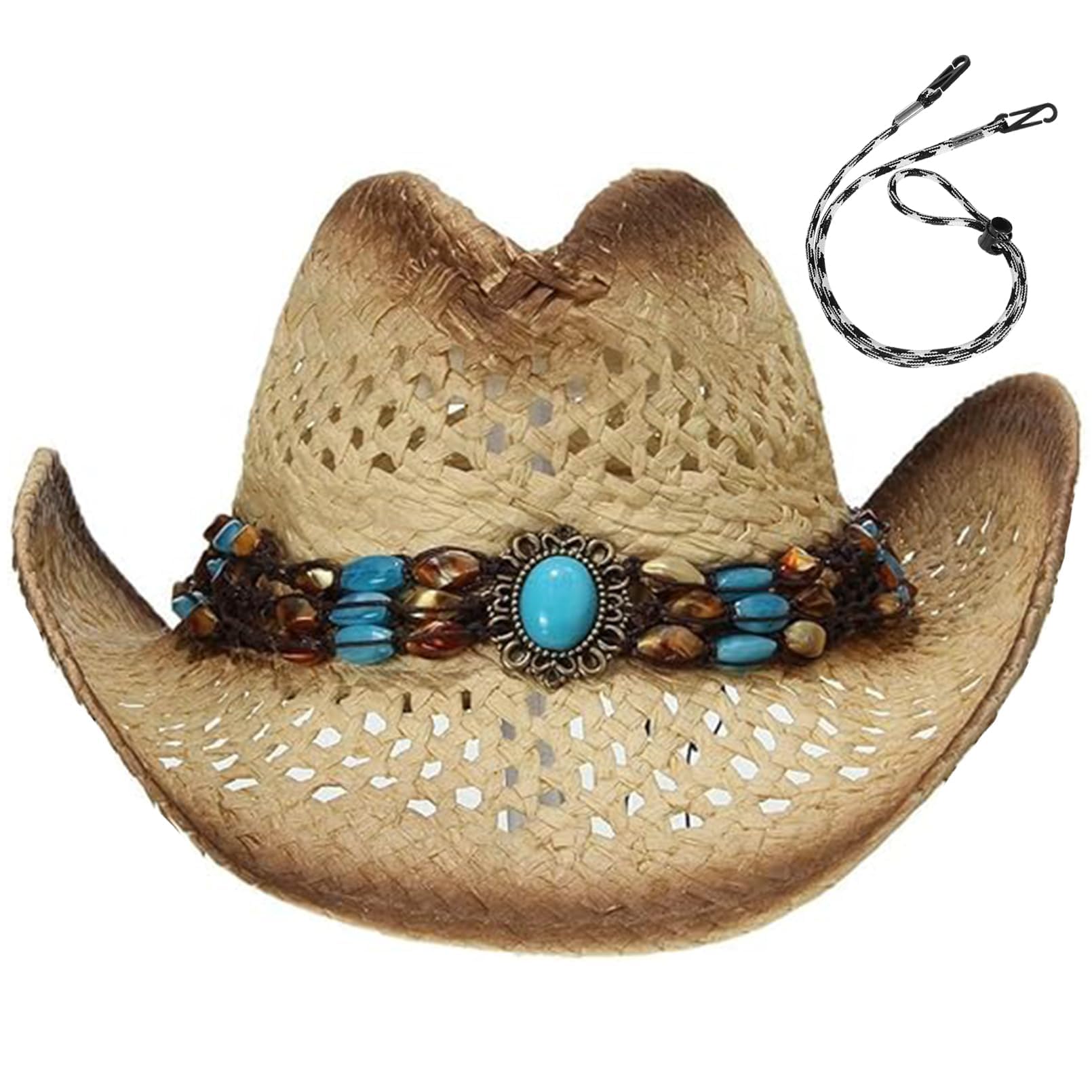 GEMVIE Sombrero de paja Panamá para mujer, sombrero de vaquero de paja, sombrero de playa, sombrero de sol de ala ancha, sombrero enrollable de paja